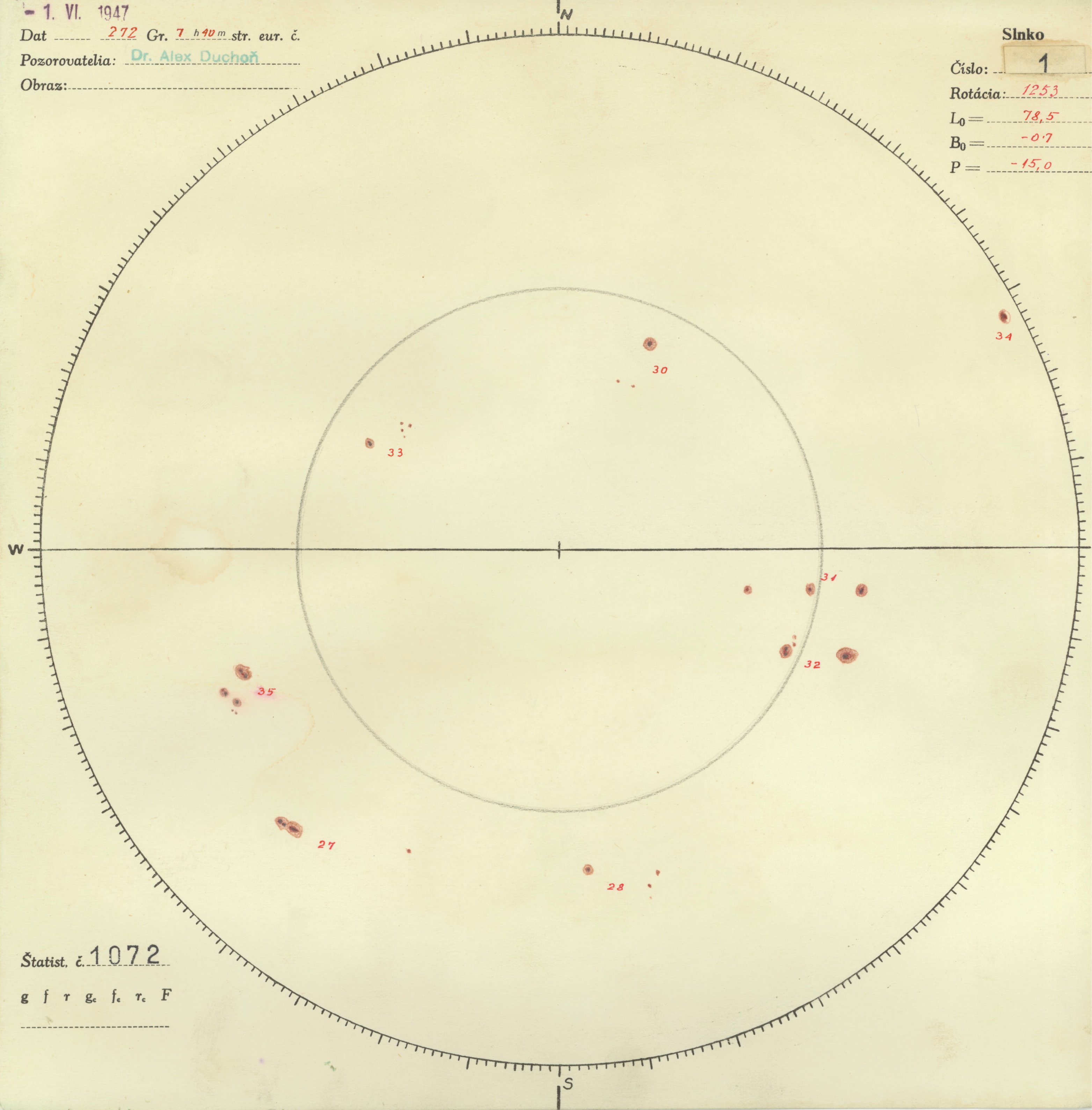 Obrázok zákresu Slnka na deň 01.06.1947