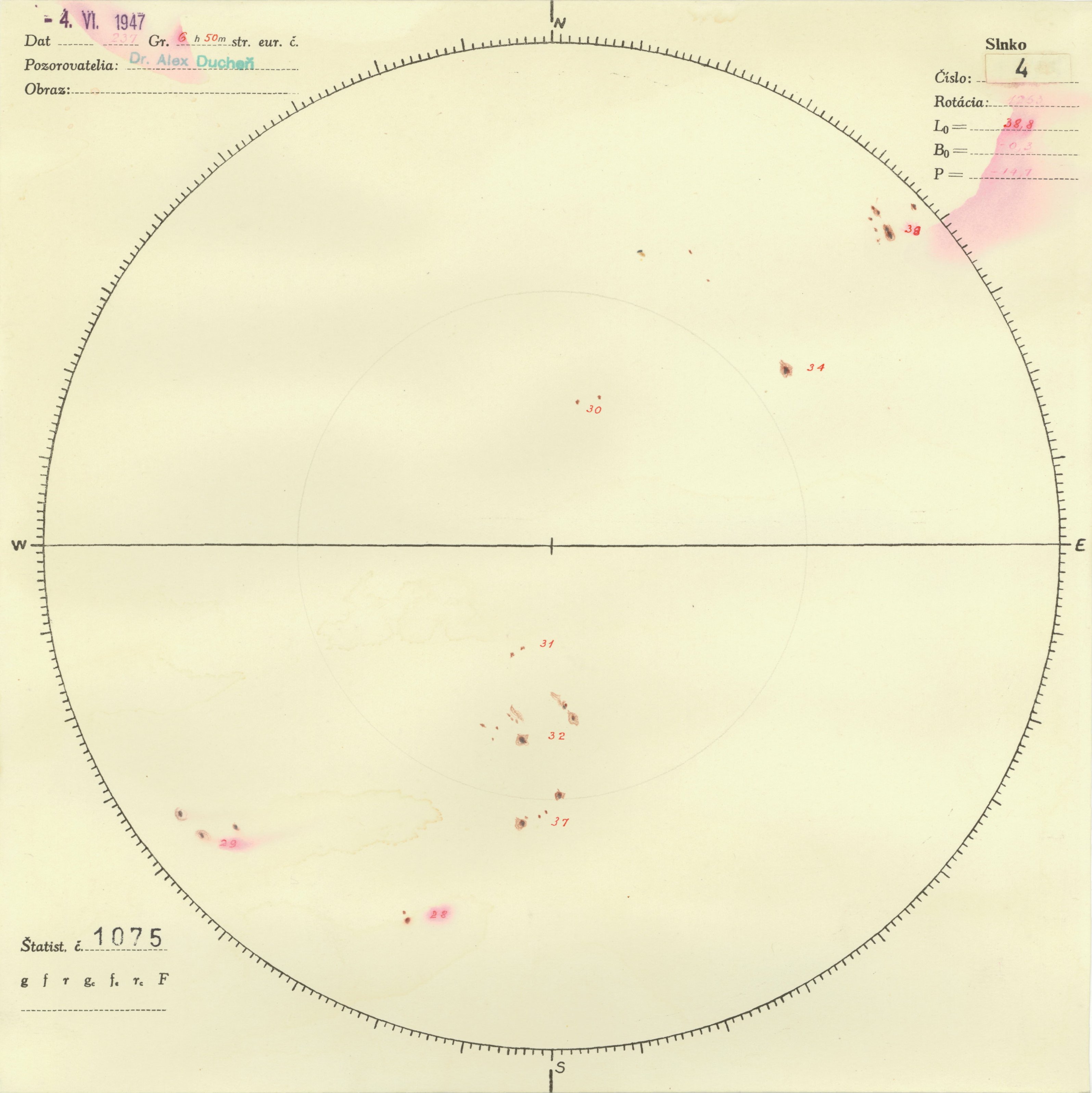 Obrázok zákresu Slnka na deň 04.06.1947