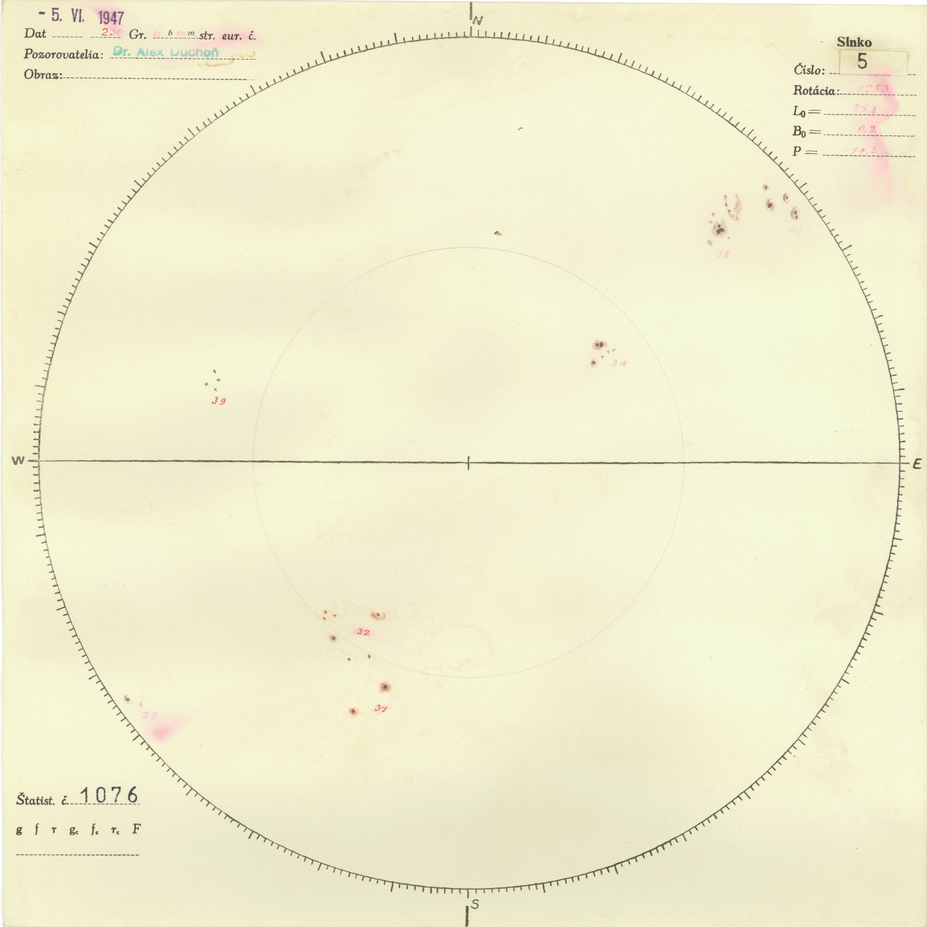 Obrázok zákresu Slnka na deň 05.06.1947