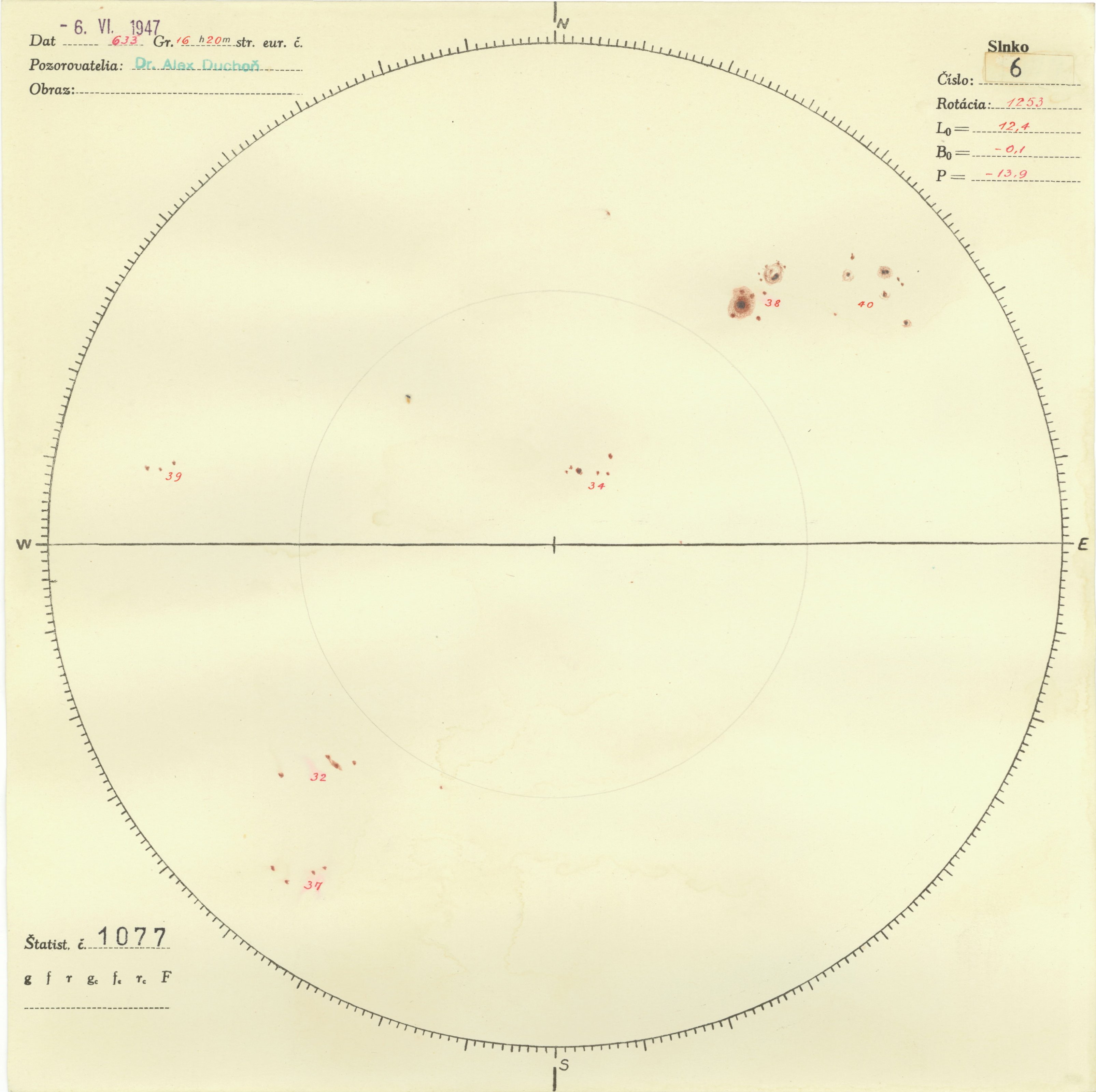 Obrázok zákresu Slnka na deň 06.06.1947