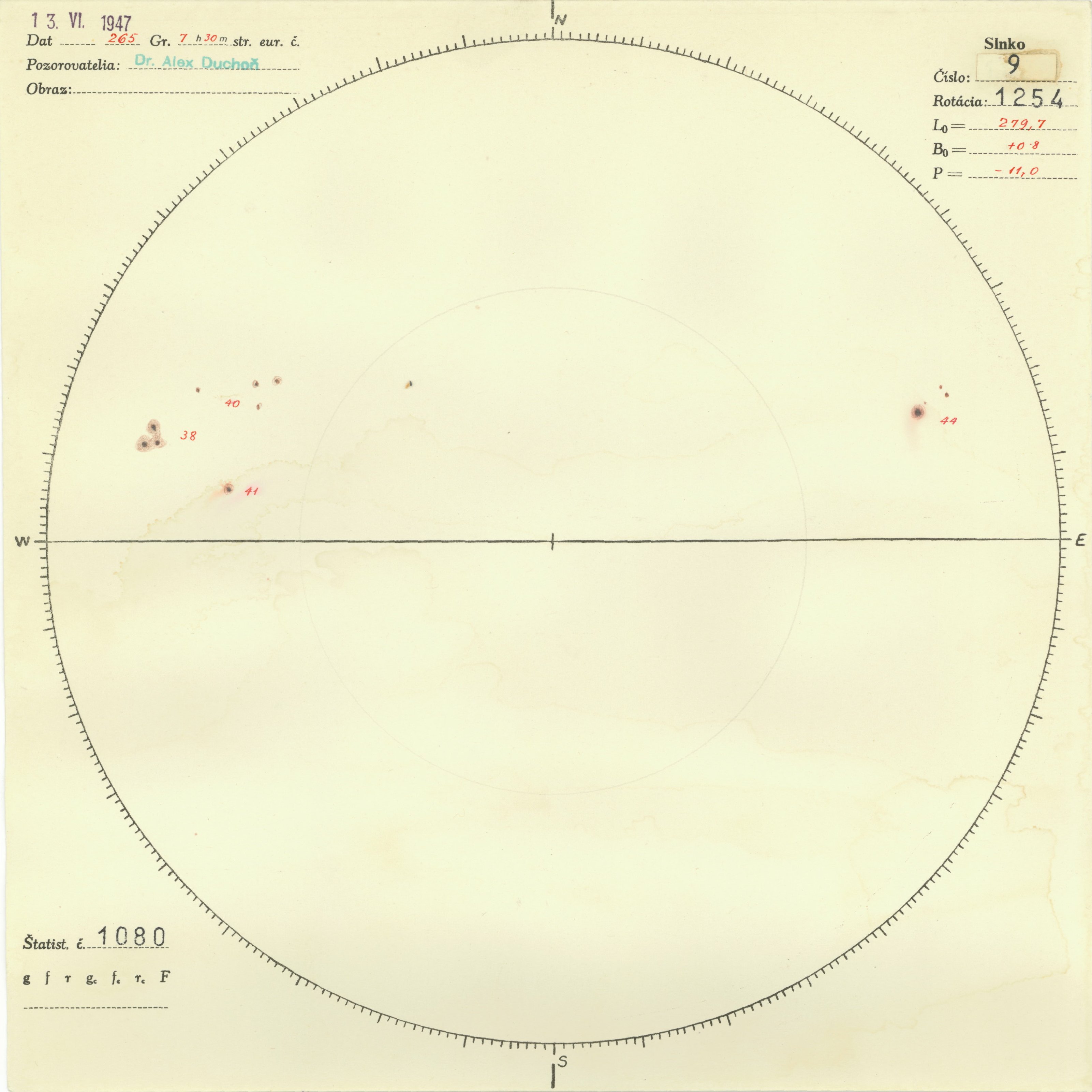 Obrázok zákresu Slnka na deň 13.06.1947