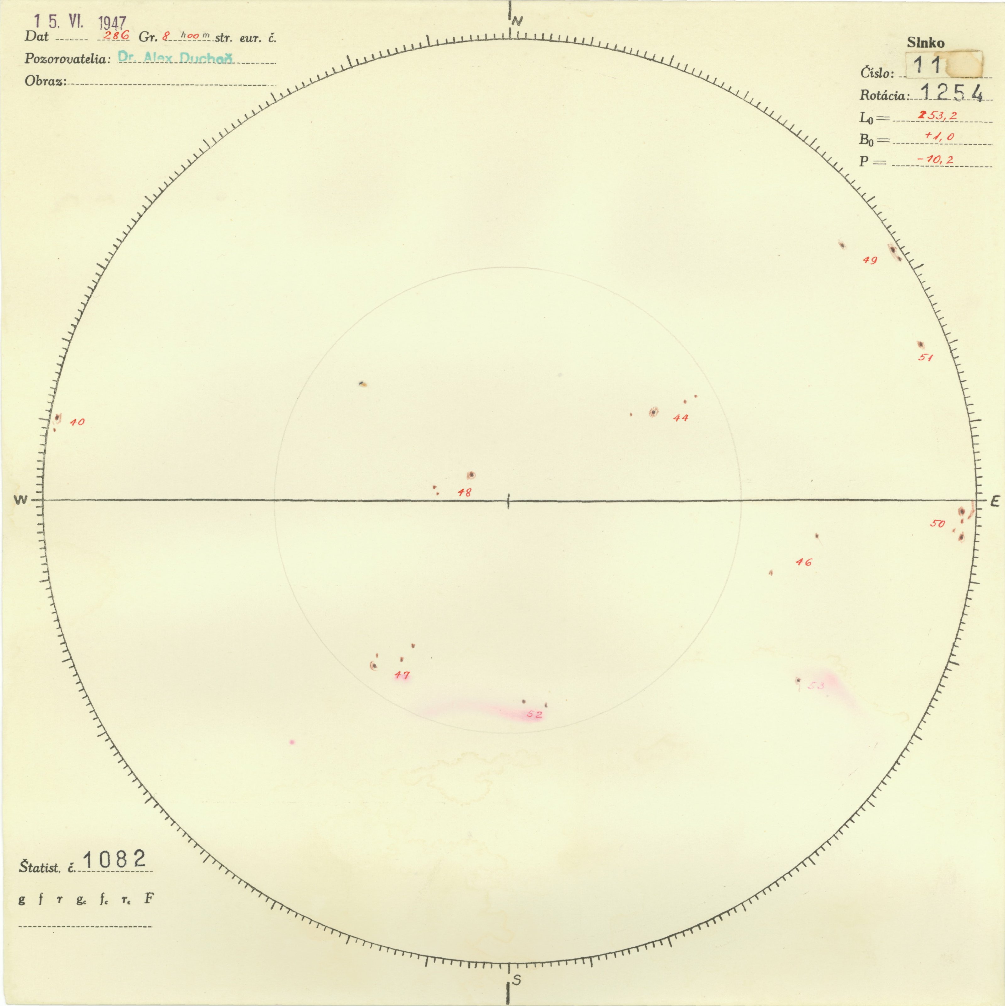 Obrázok zákresu Slnka na deň 15.06.1947