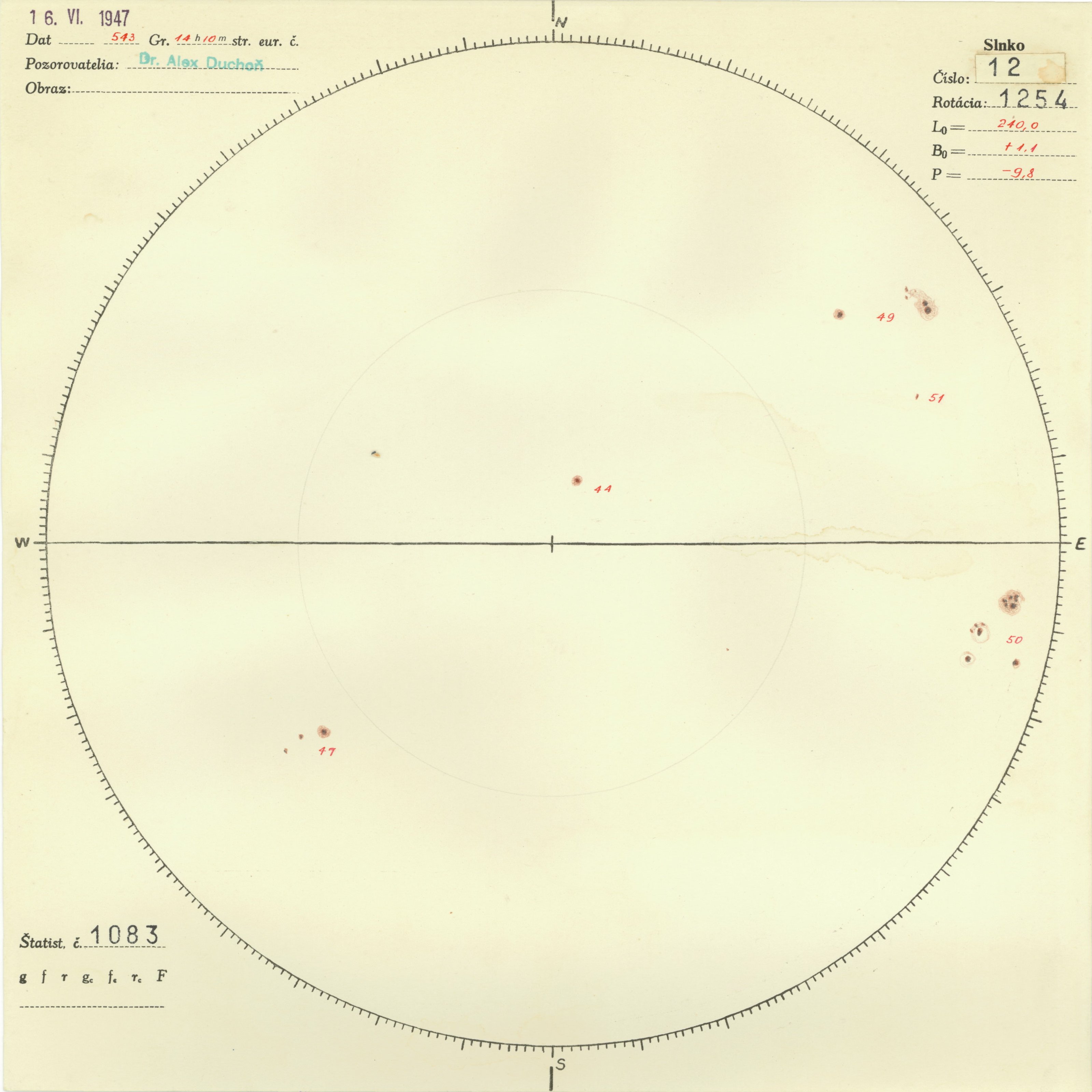 Obrázok zákresu Slnka na deň 16.06.1947