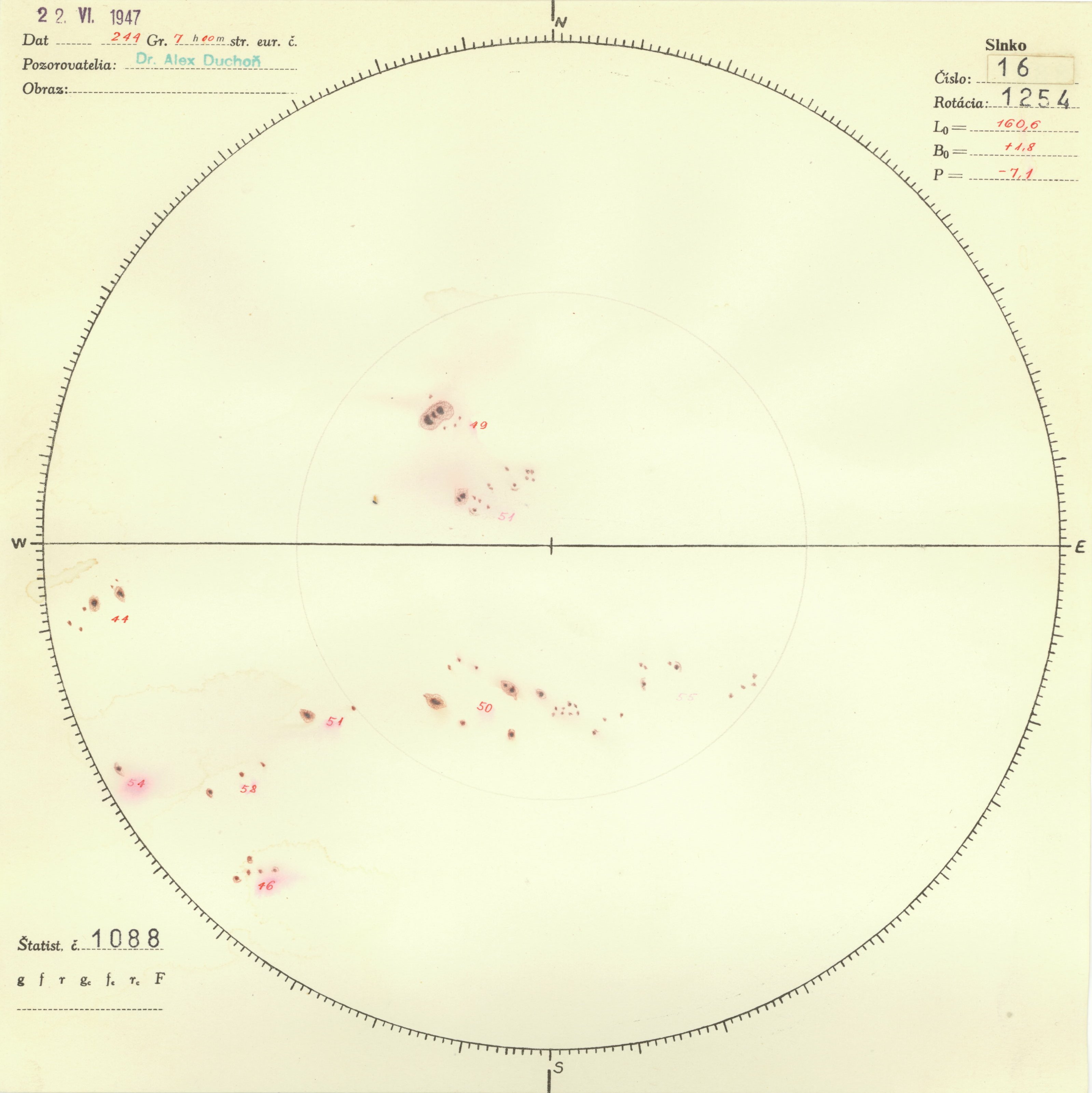 Obrázok zákresu Slnka na deň 22.06.1947