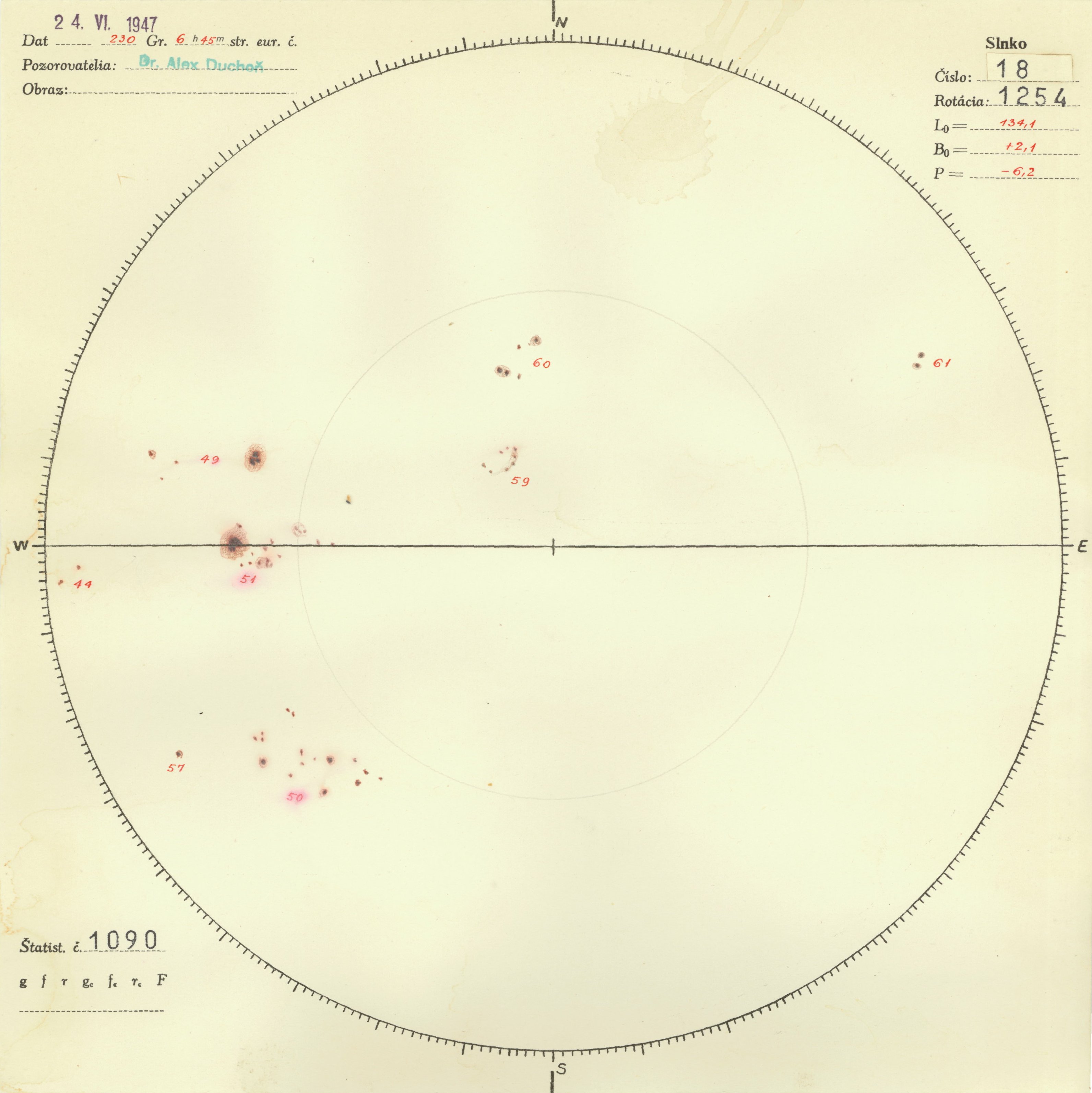 Obrázok zákresu Slnka na deň 24.06.1947