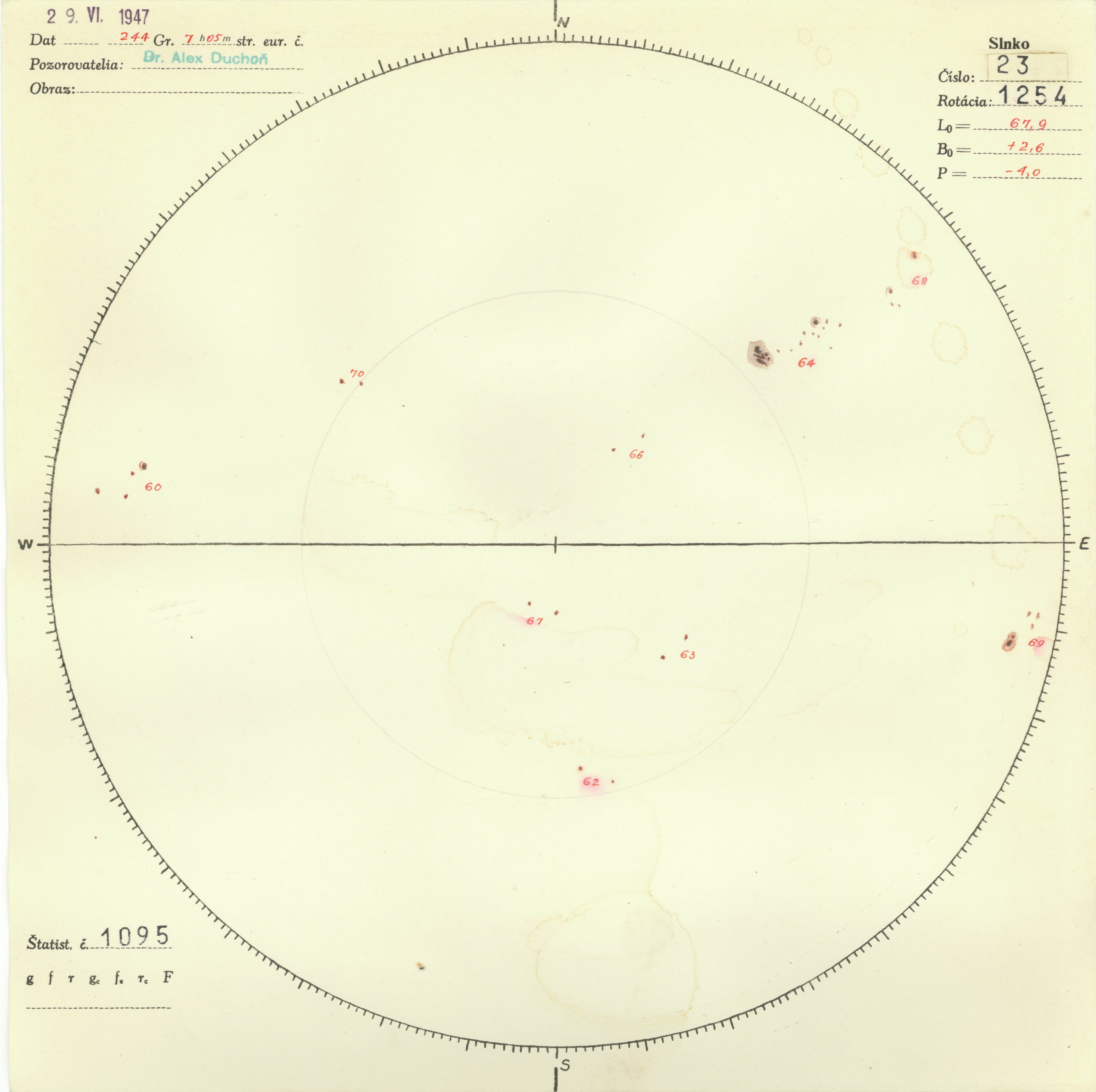 Obrázok zákresu Slnka na deň 29.06.1947