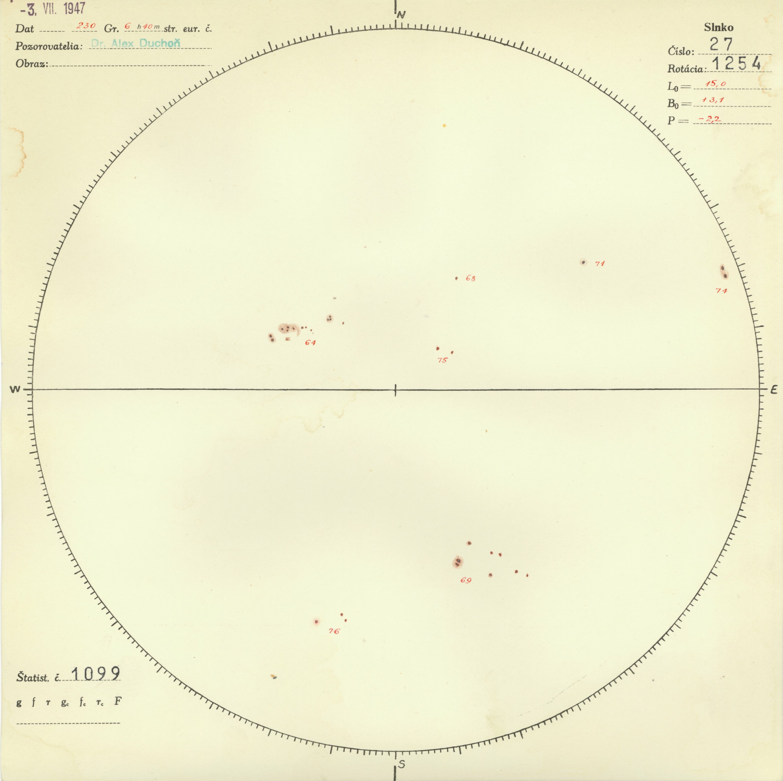 Obrázok zákresu Slnka na deň 03.07.1947