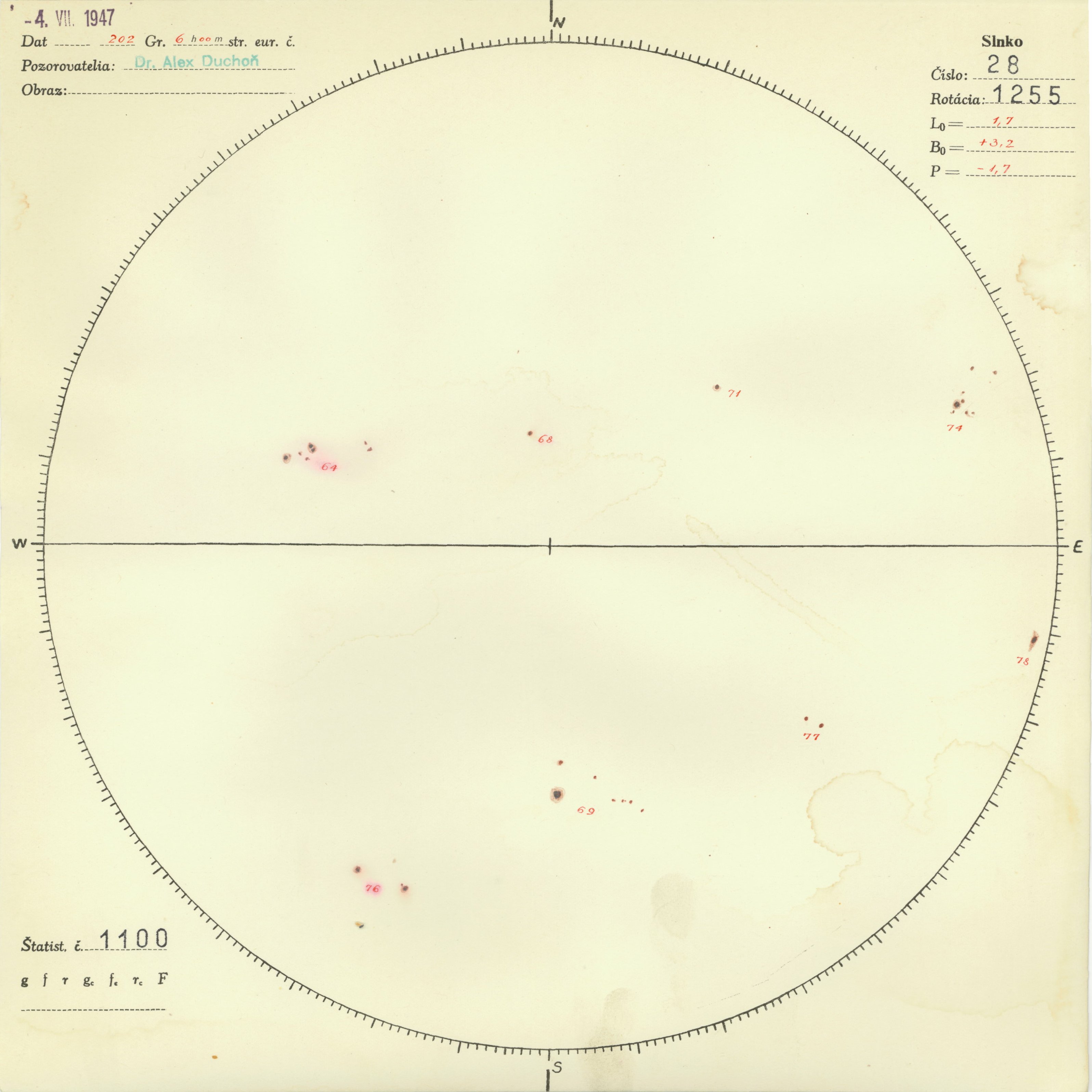 Obrázok zákresu Slnka na deň 04.07.1947