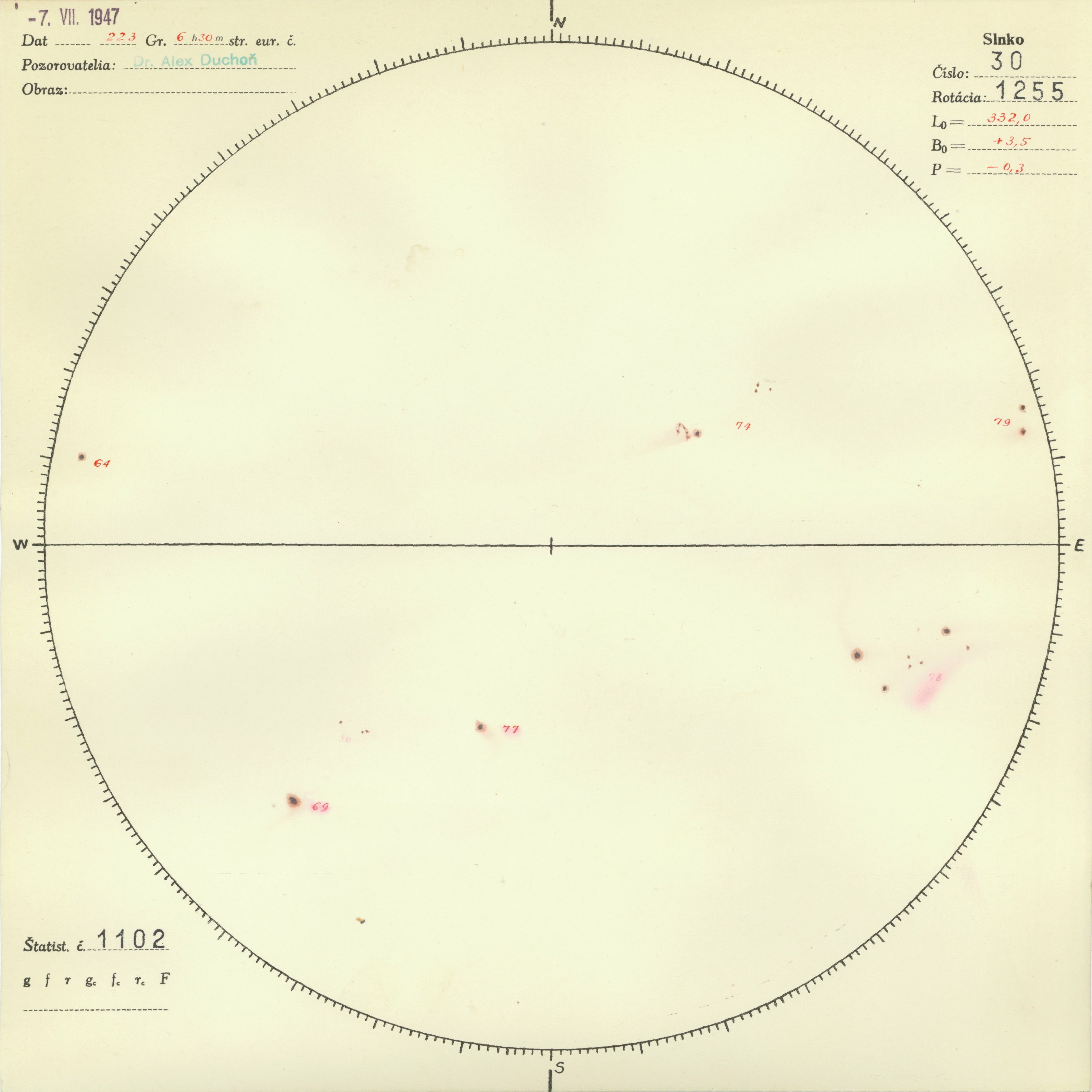 Obrázok zákresu Slnka na deň 07.07.1947