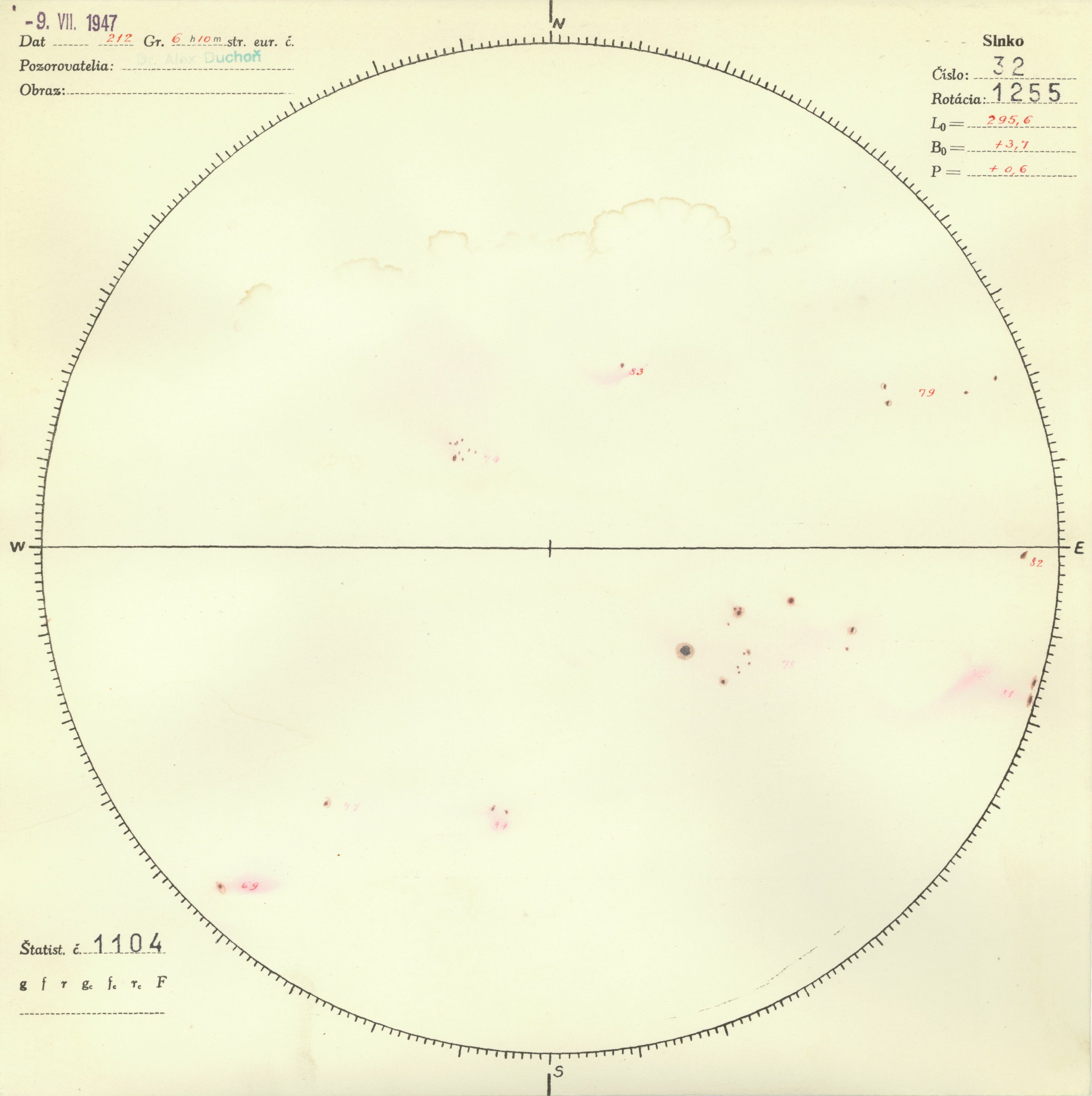 Obrázok zákresu Slnka na deň 09.07.1947