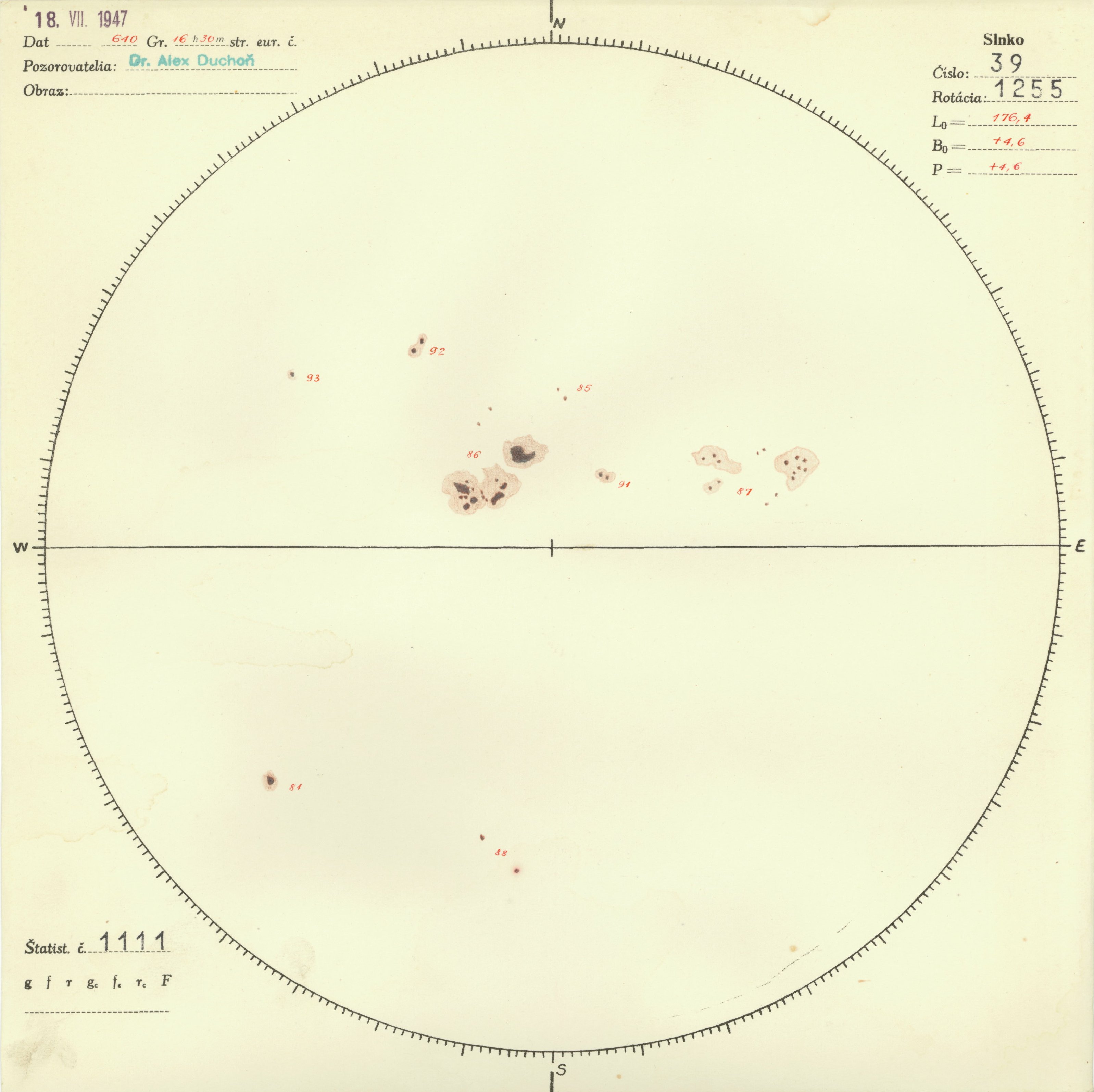Obrázok zákresu Slnka na deň 18.07.1947