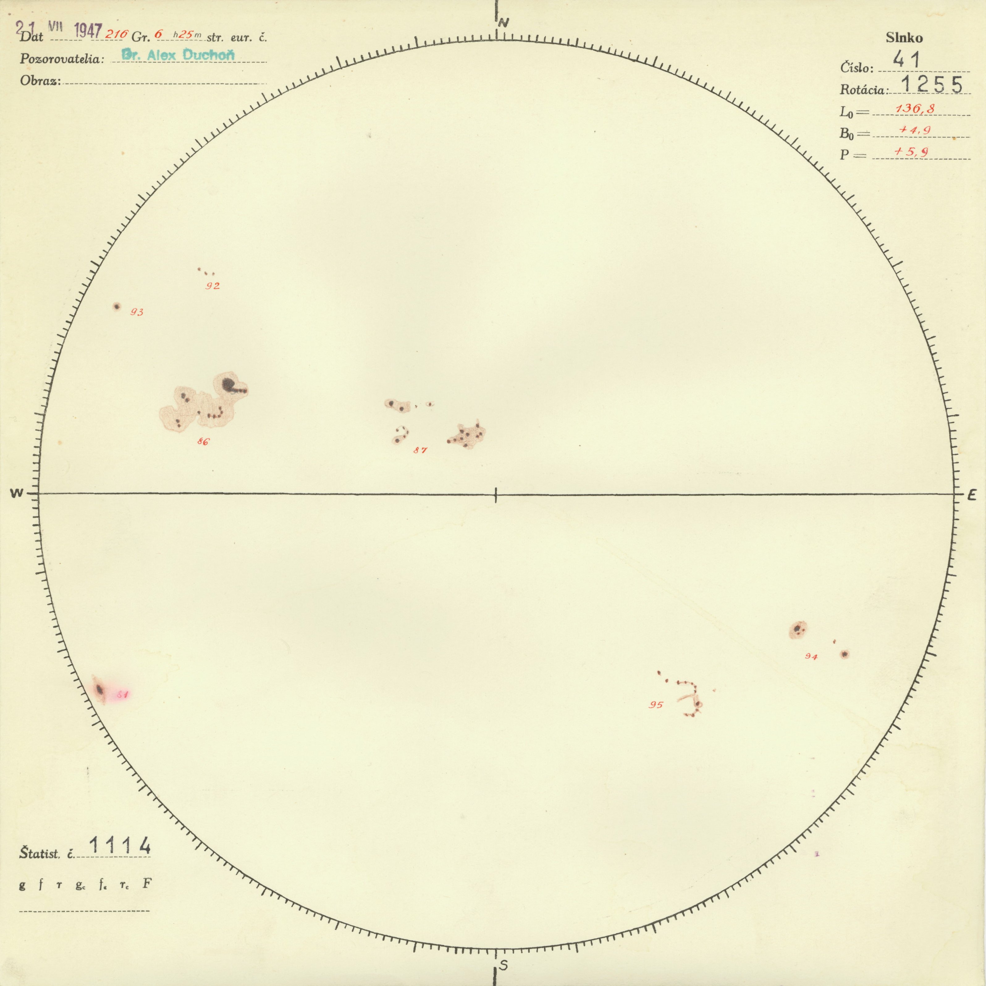 Obrázok zákresu Slnka na deň 21.07.1947