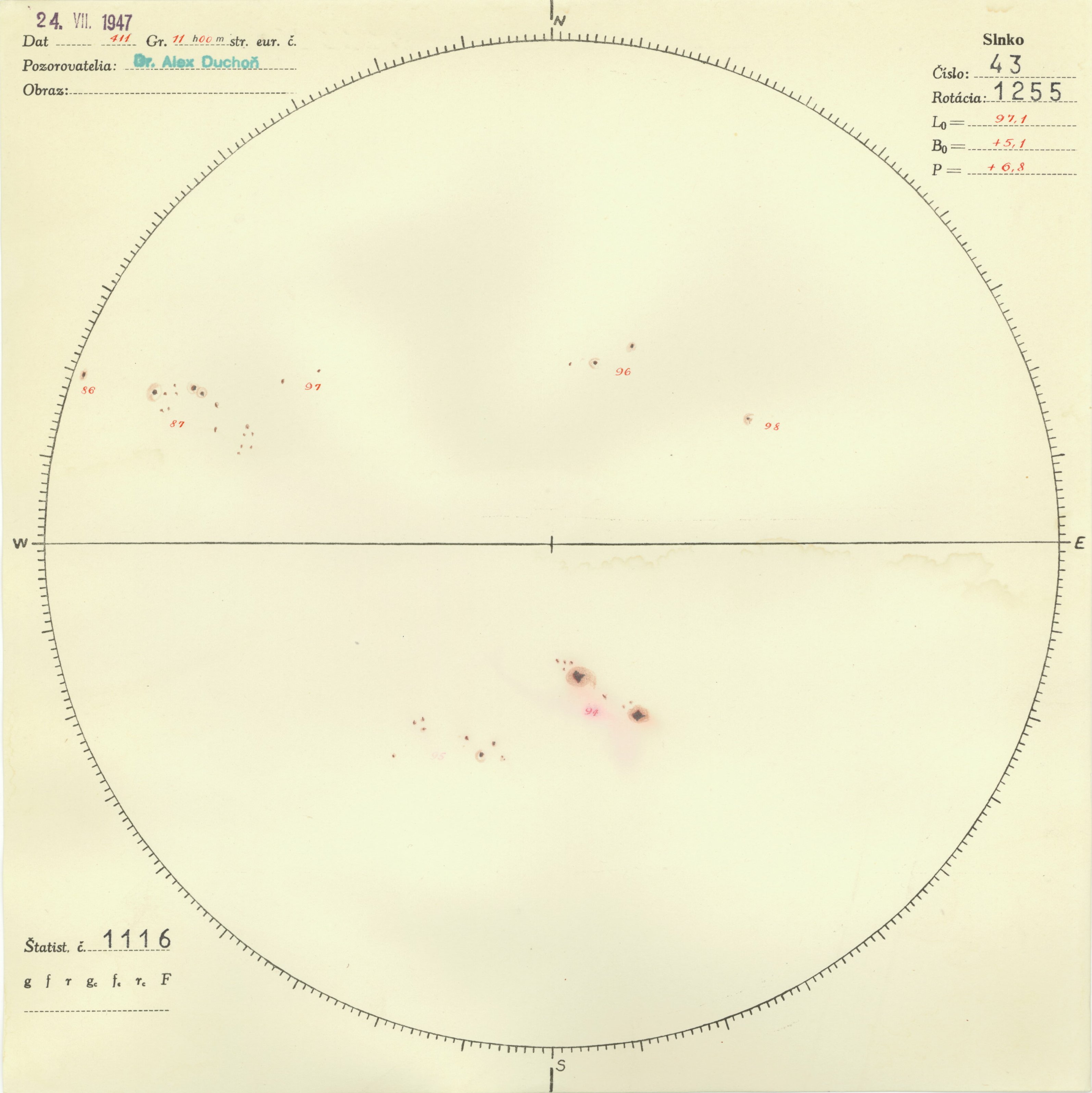 Obrázok zákresu Slnka na deň 24.07.1947