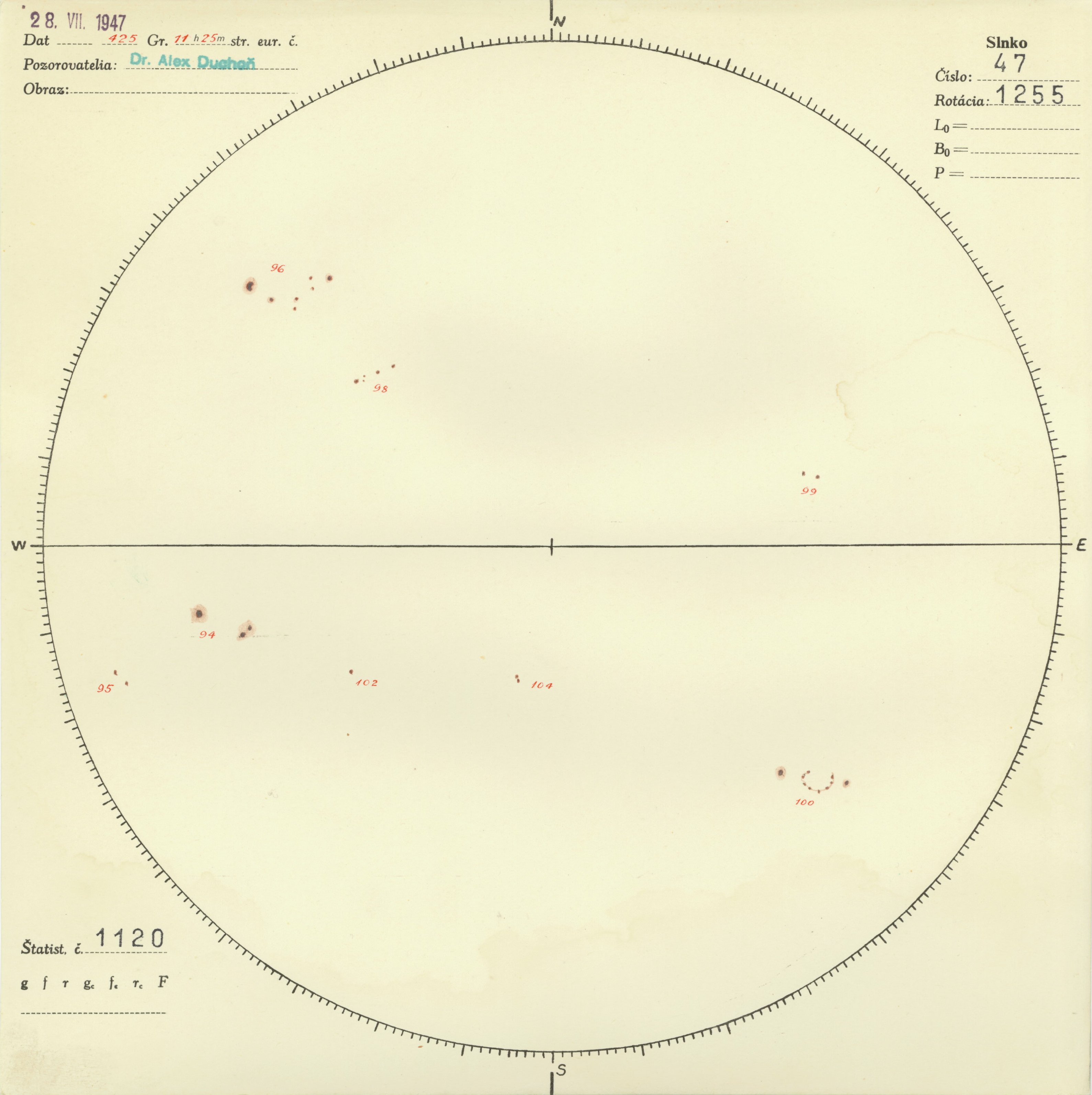 Obrázok zákresu Slnka na deň 28.07.1947