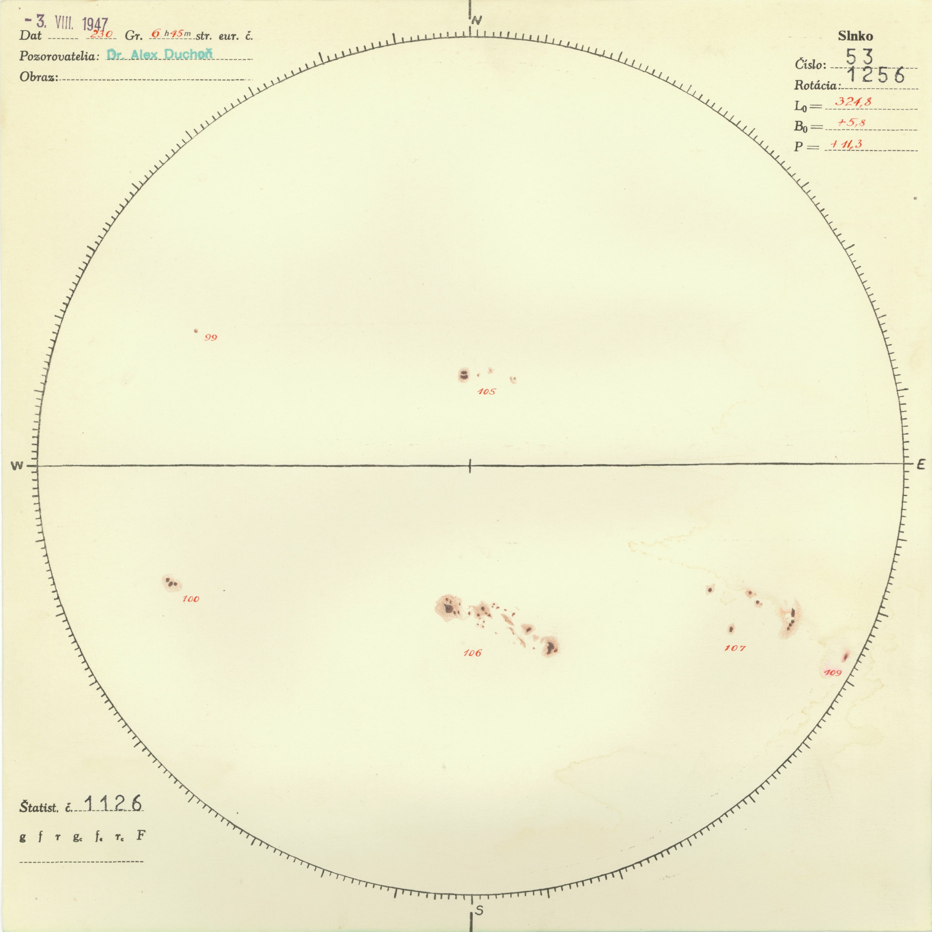 Obrázok zákresu Slnka na deň 03.08.1947