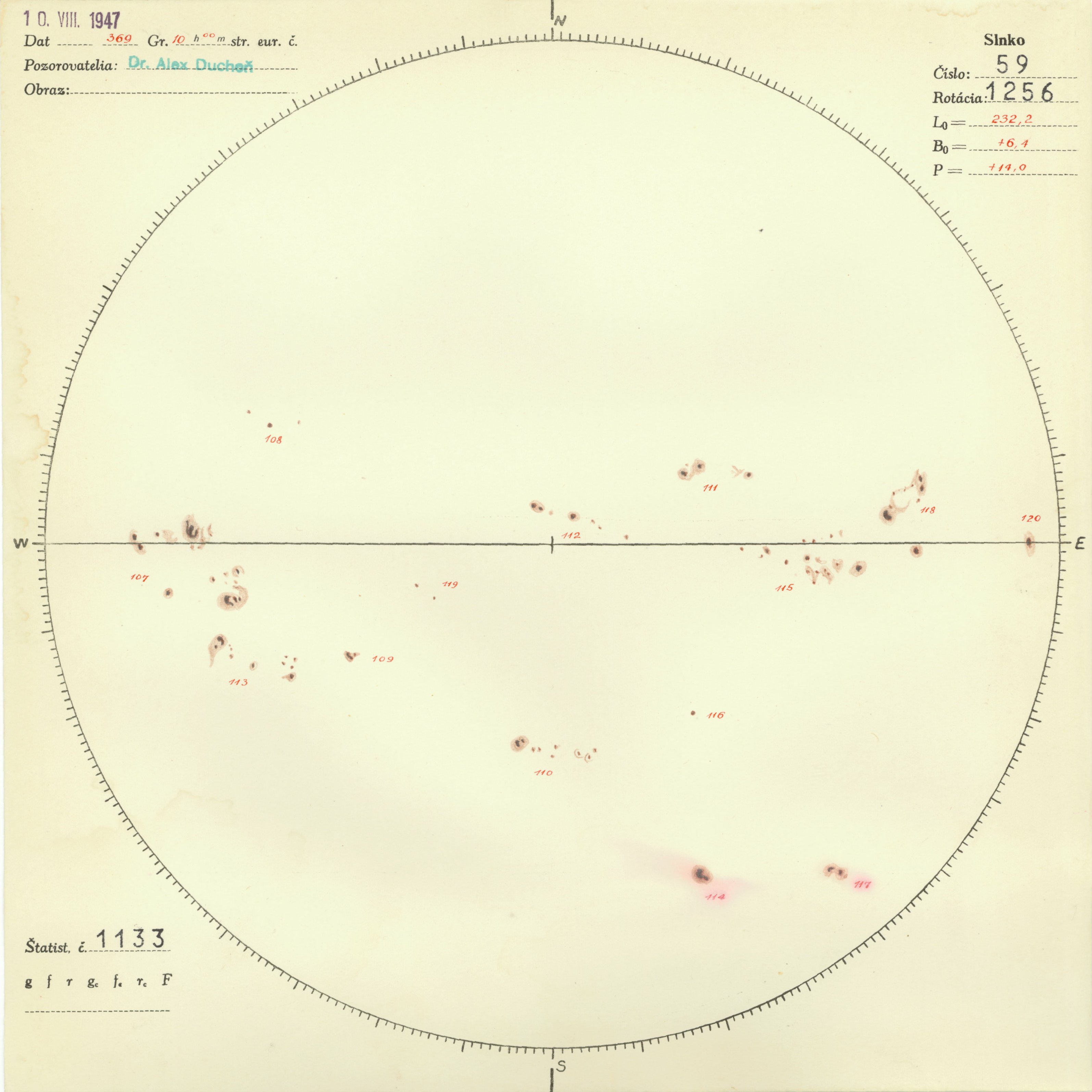 Obrázok zákresu Slnka na deň 10.08.1947