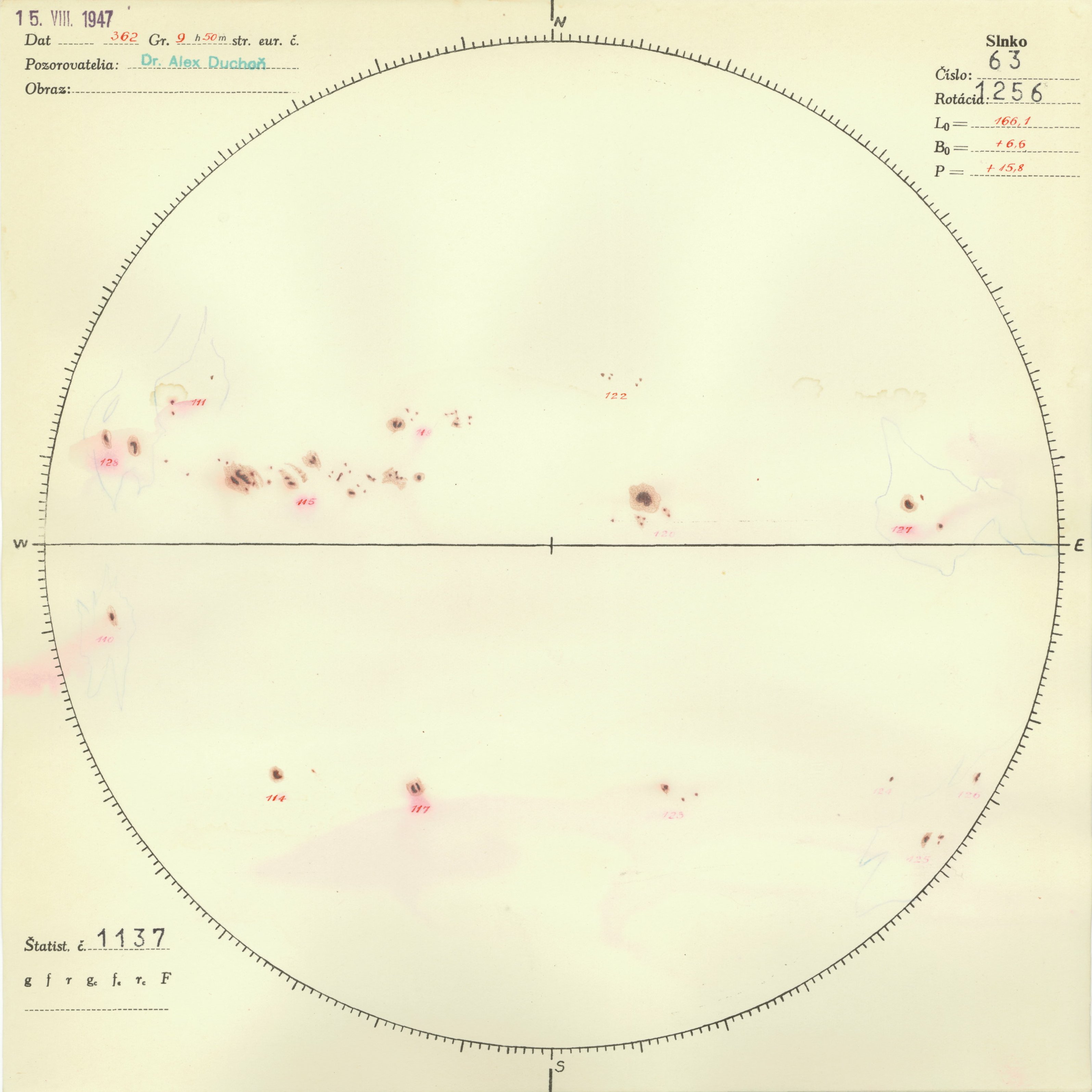 Obrázok zákresu Slnka na deň 15.08.1947