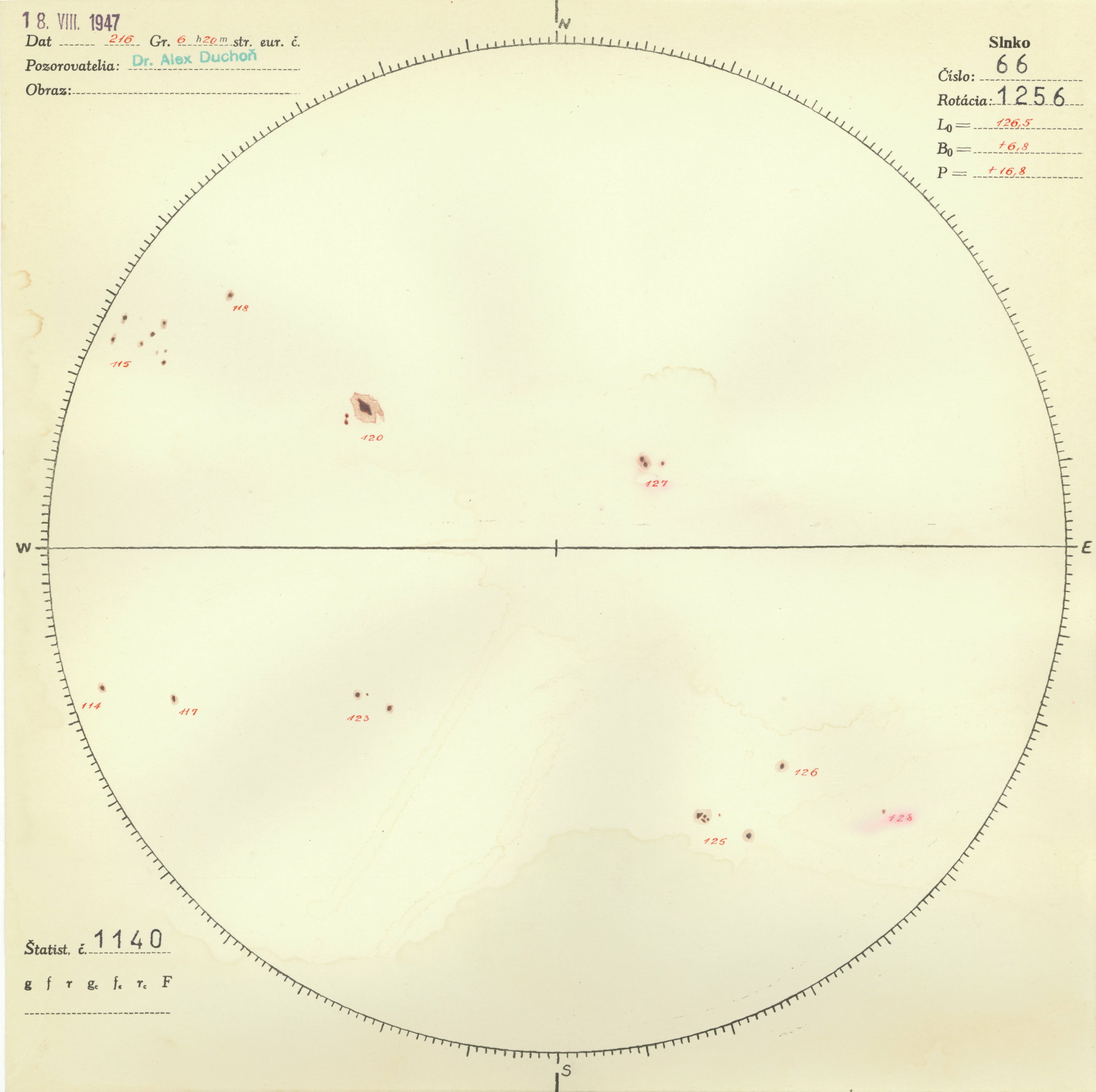Obrázok zákresu Slnka na deň 18.08.1947