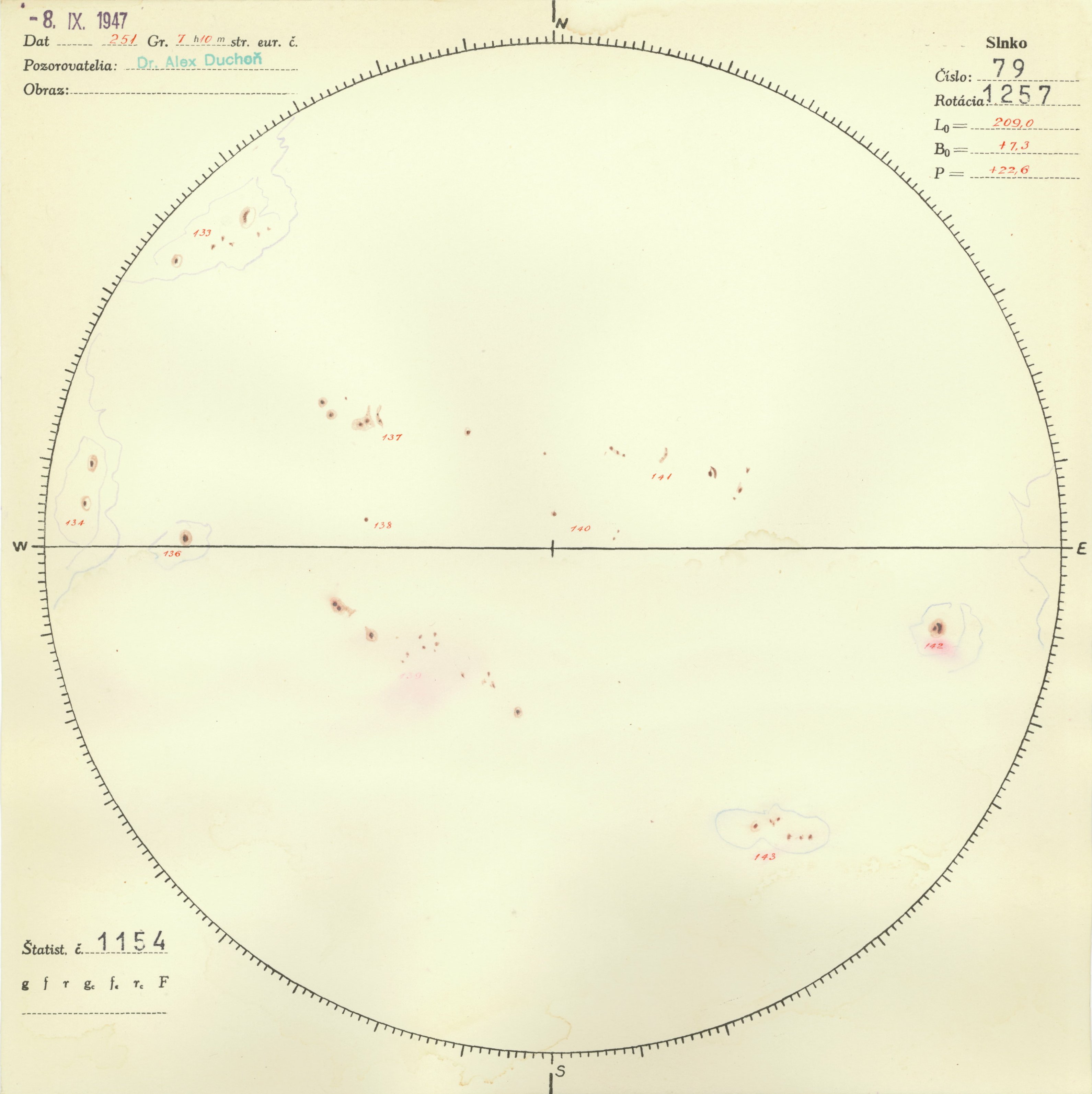 Obrázok zákresu Slnka na deň 08.09.1947