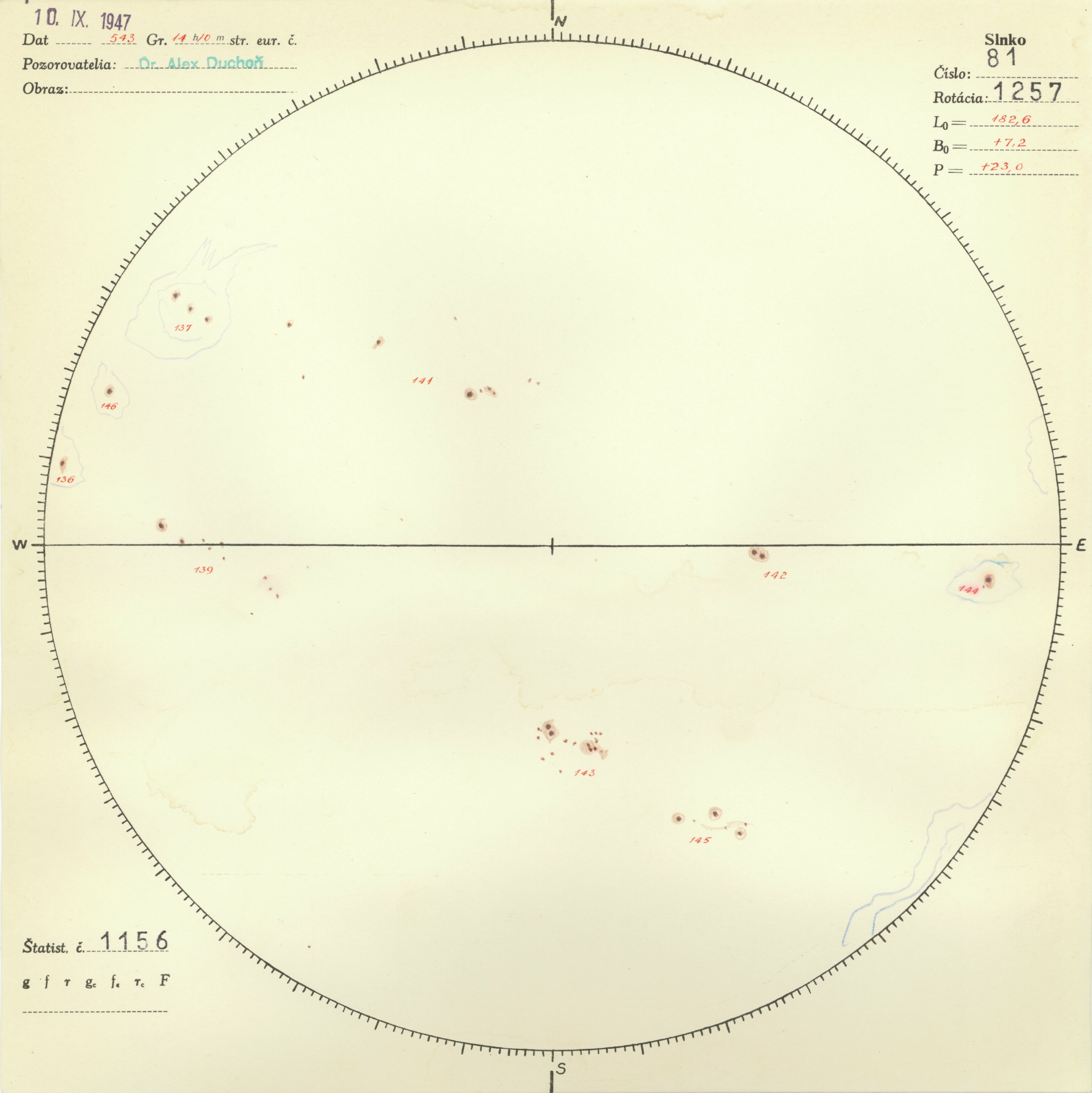 Obrázok zákresu Slnka na deň 10.09.1947