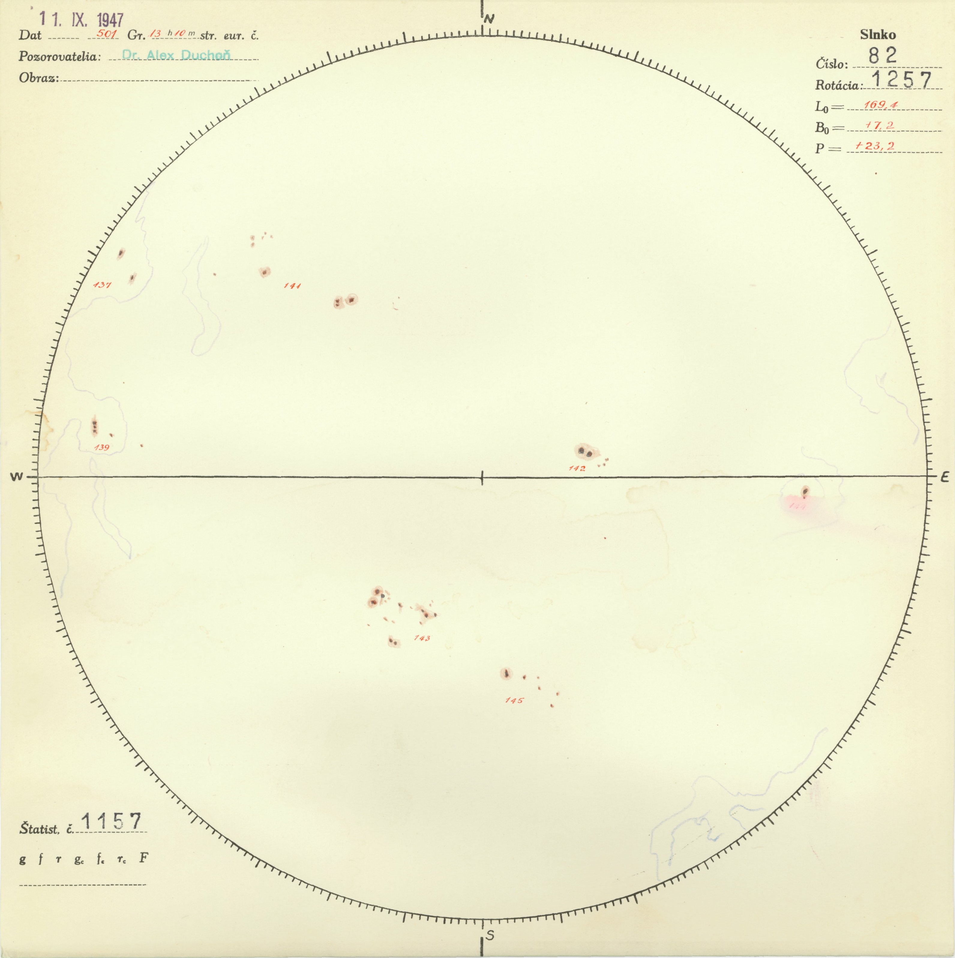 Obrázok zákresu Slnka na deň 11.09.1947