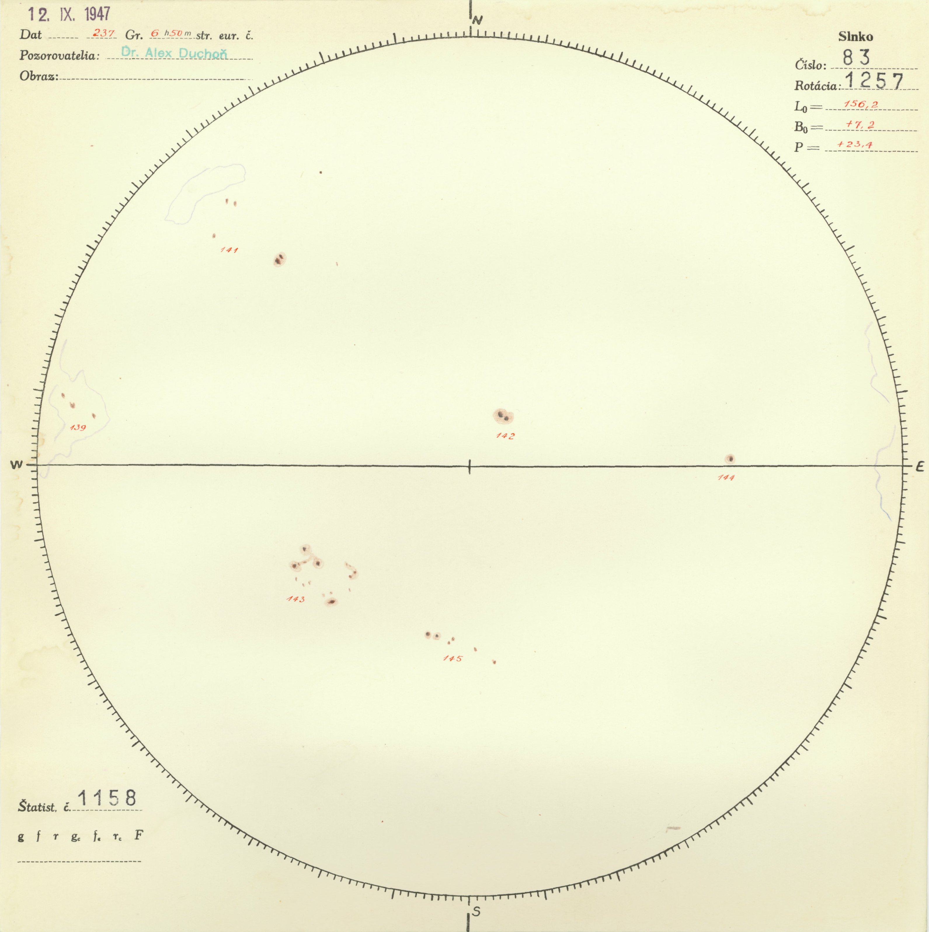 Obrázok zákresu Slnka na deň 12.09.1947