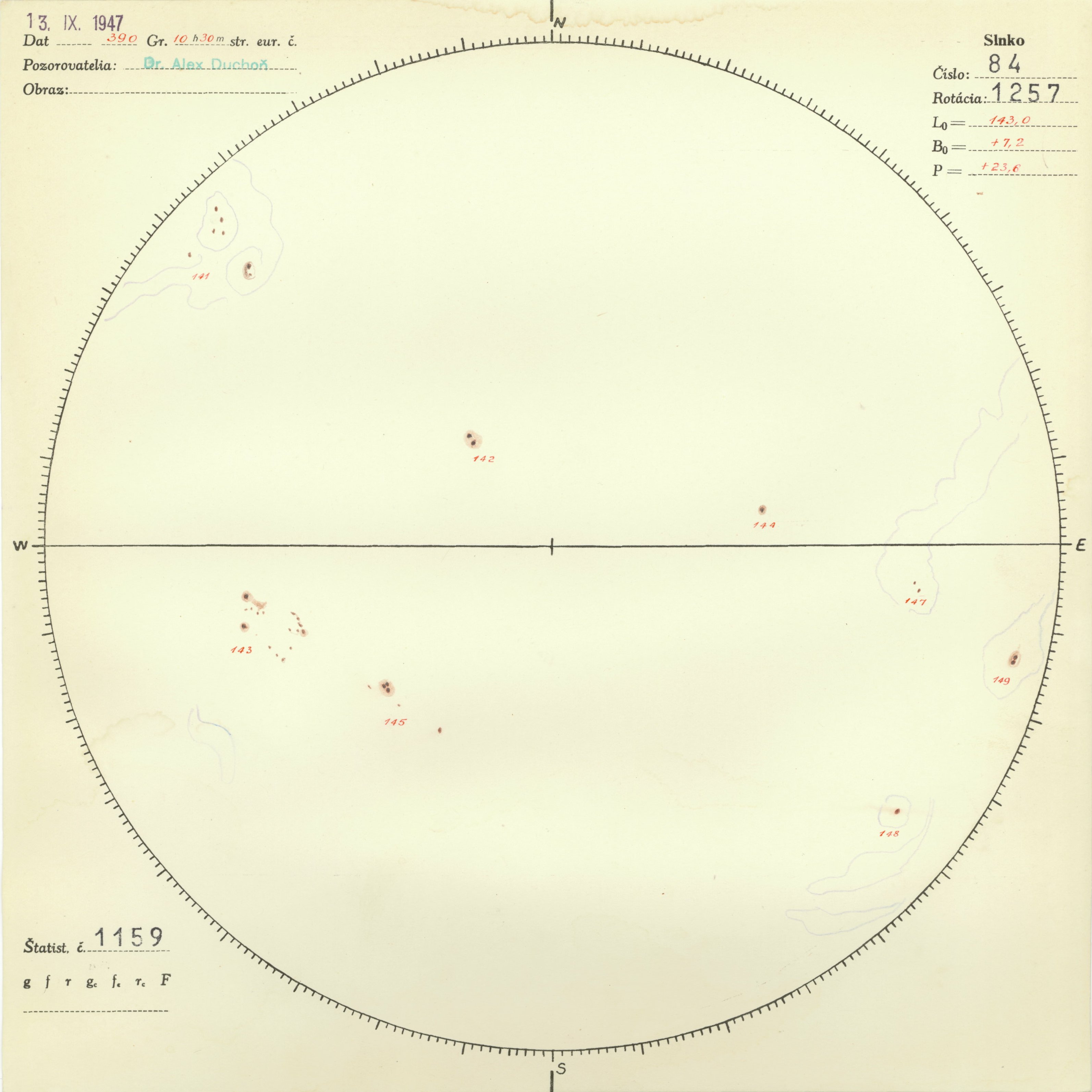 Obrázok zákresu Slnka na deň 13.09.1947