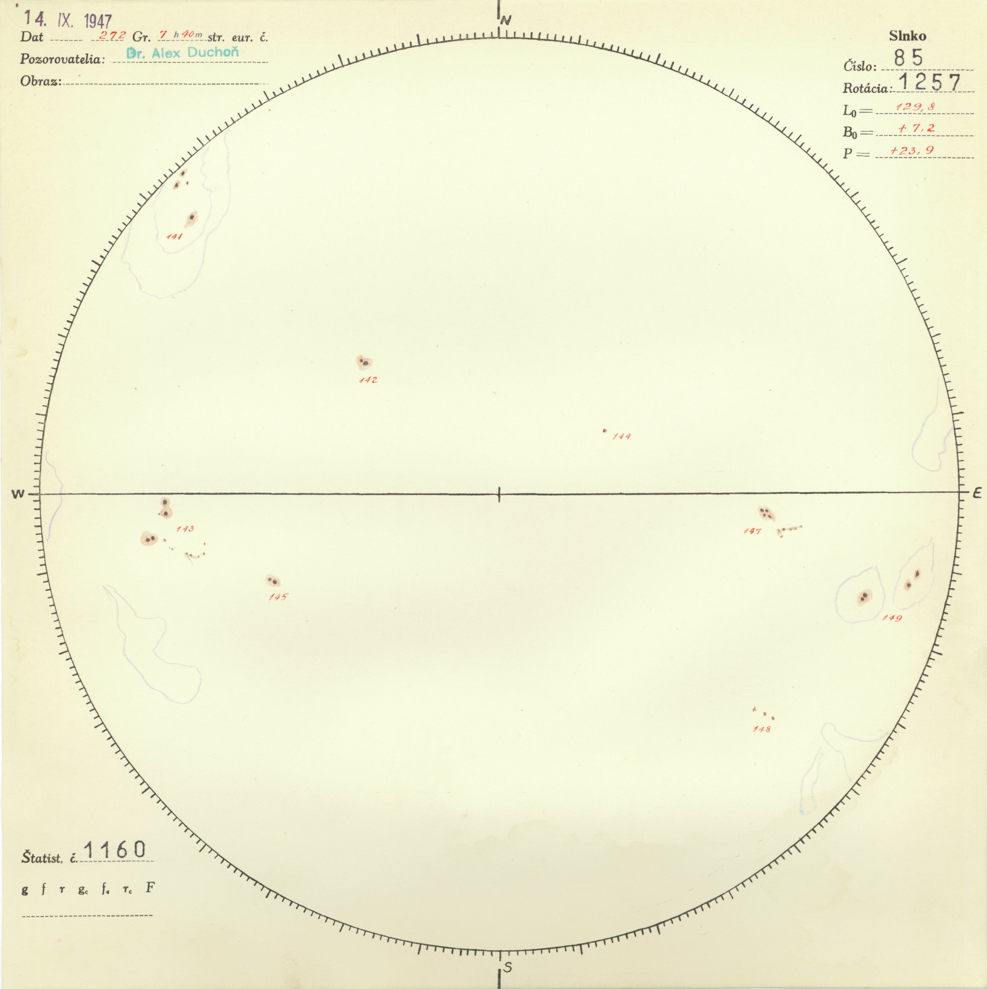 Obrázok zákresu Slnka na deň 14.09.1947