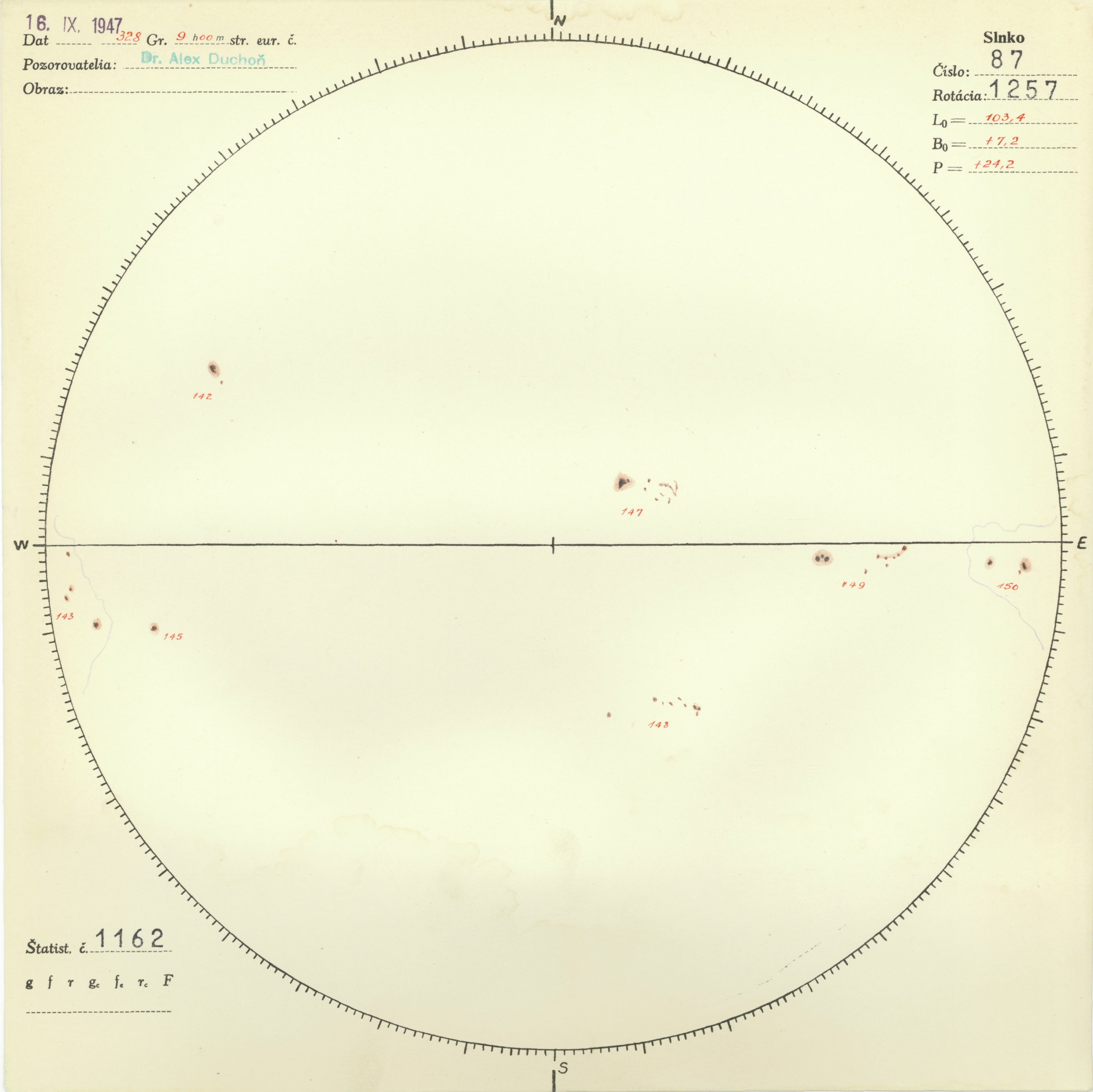 Obrázok zákresu Slnka na deň 16.09.1947