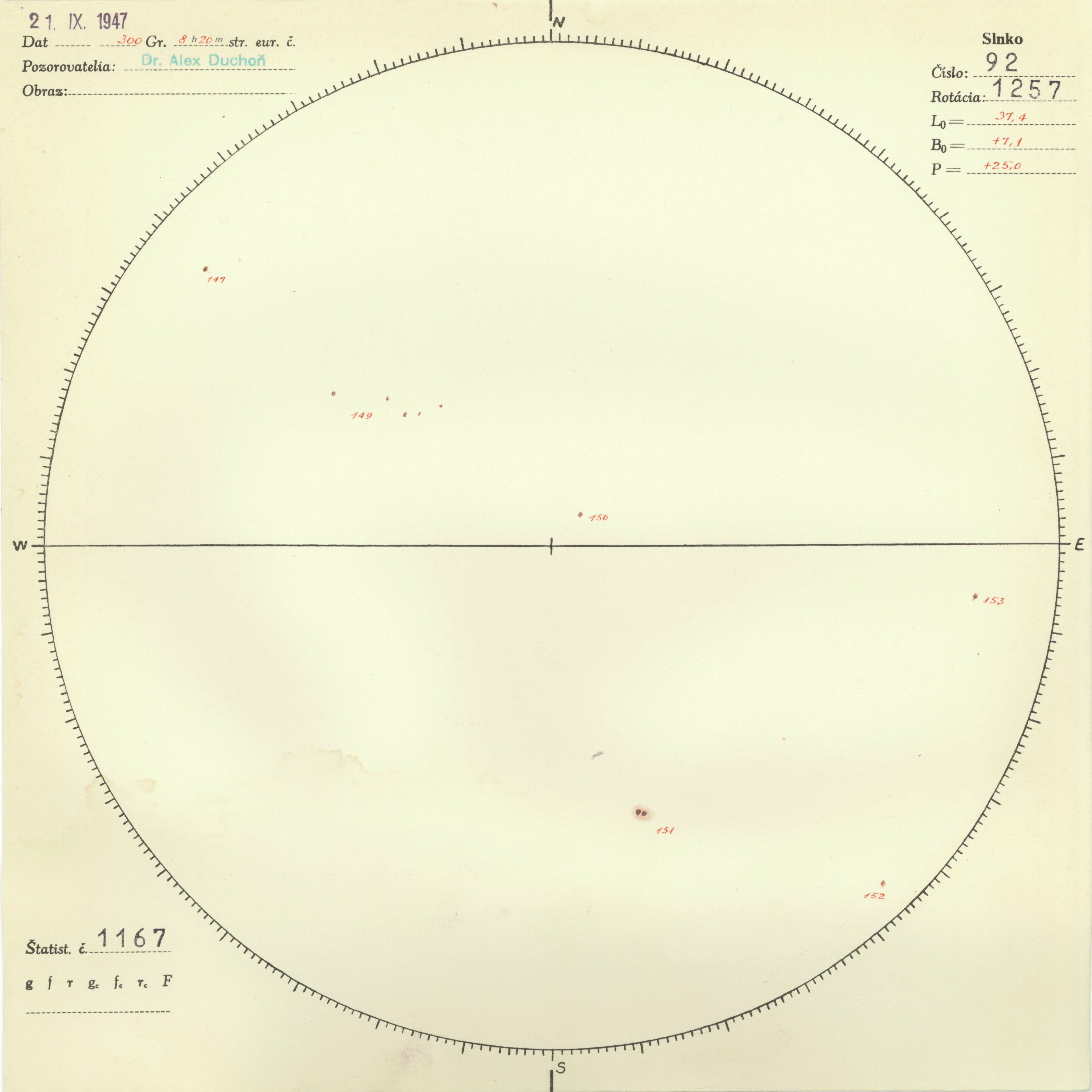 Obrázok zákresu Slnka na deň 21.09.1947