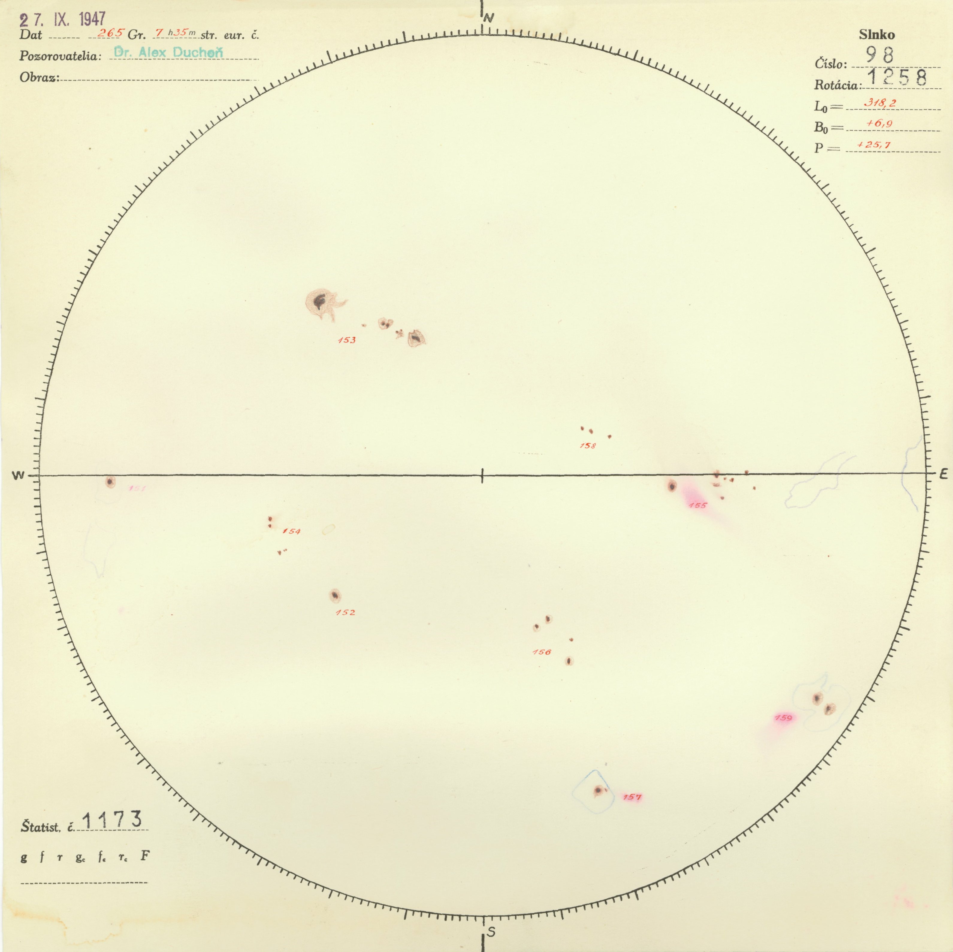 Obrázok zákresu Slnka na deň 27.09.1947