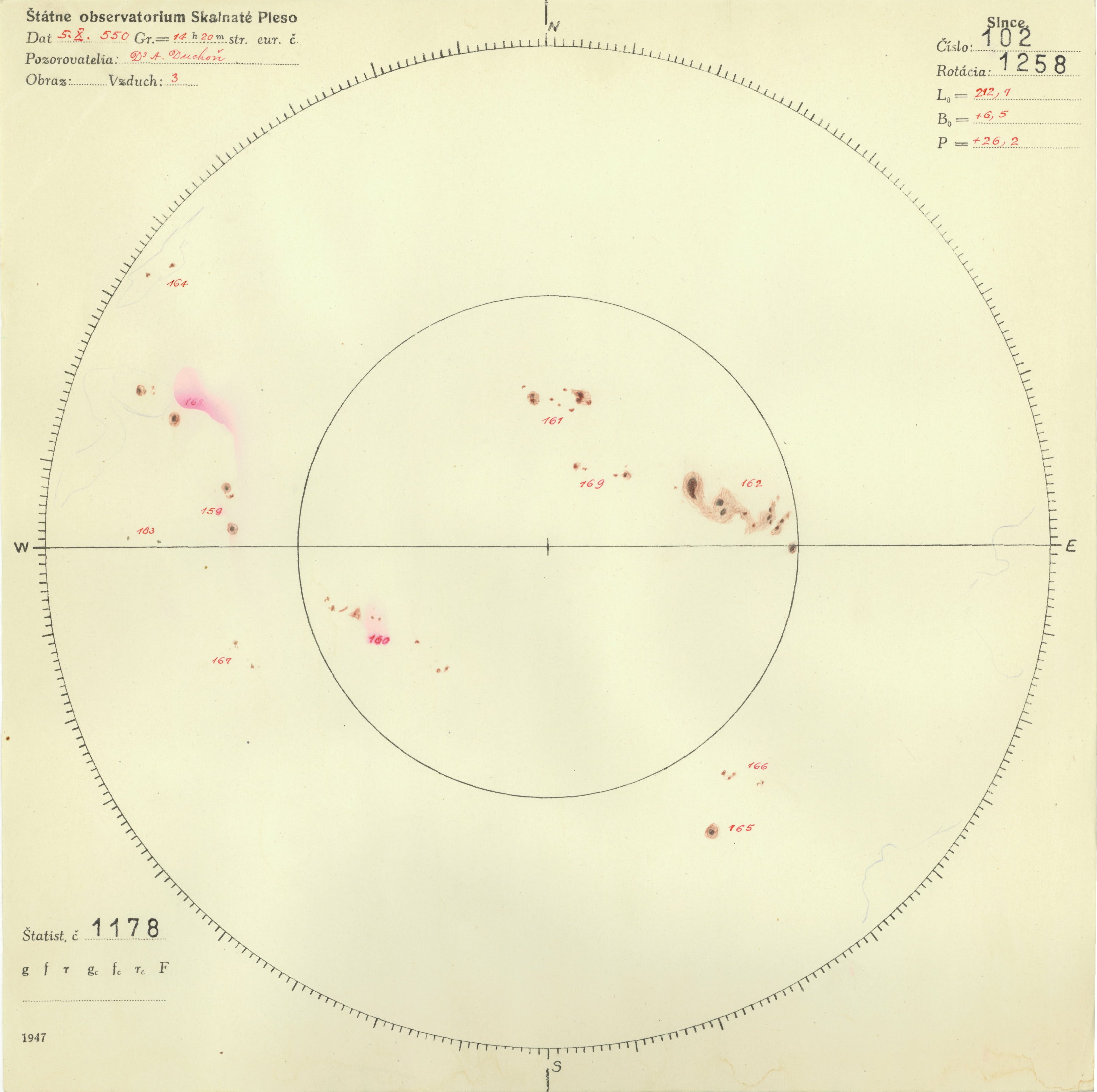 Obrázok zákresu Slnka na deň 05.10.1947