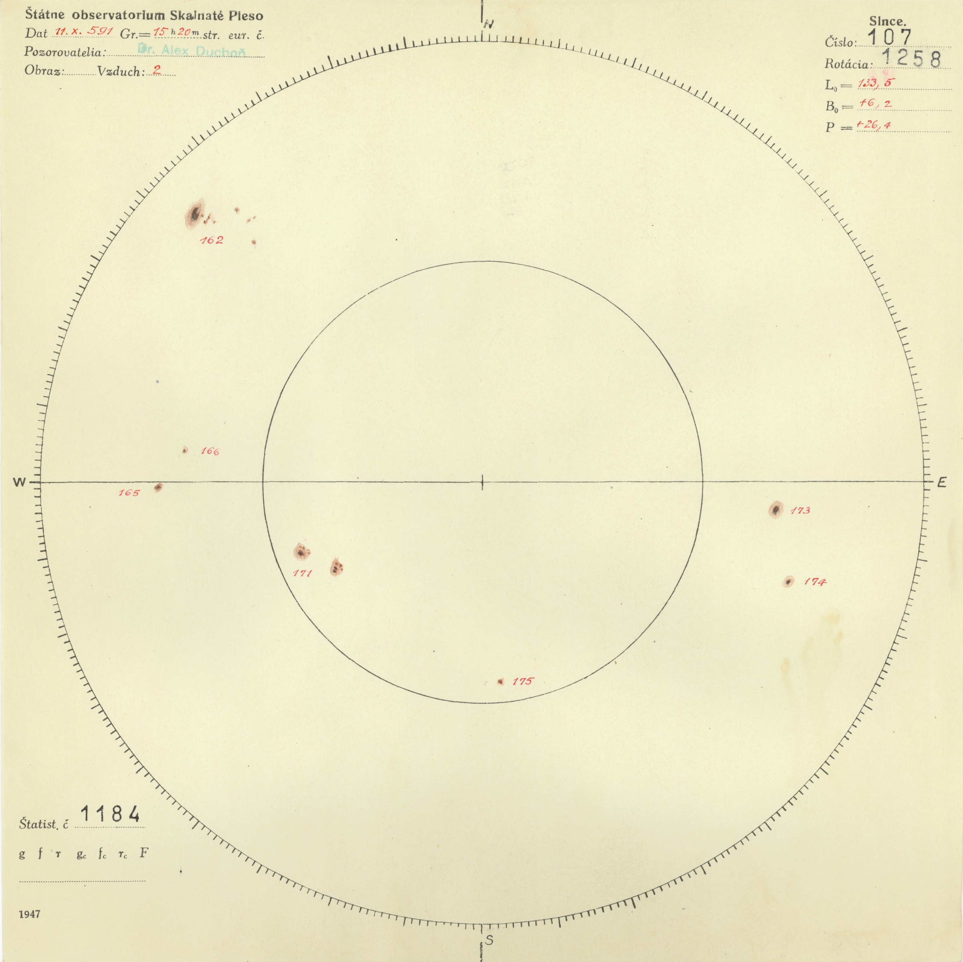 Obrázok zákresu Slnka na deň 11.10.1947