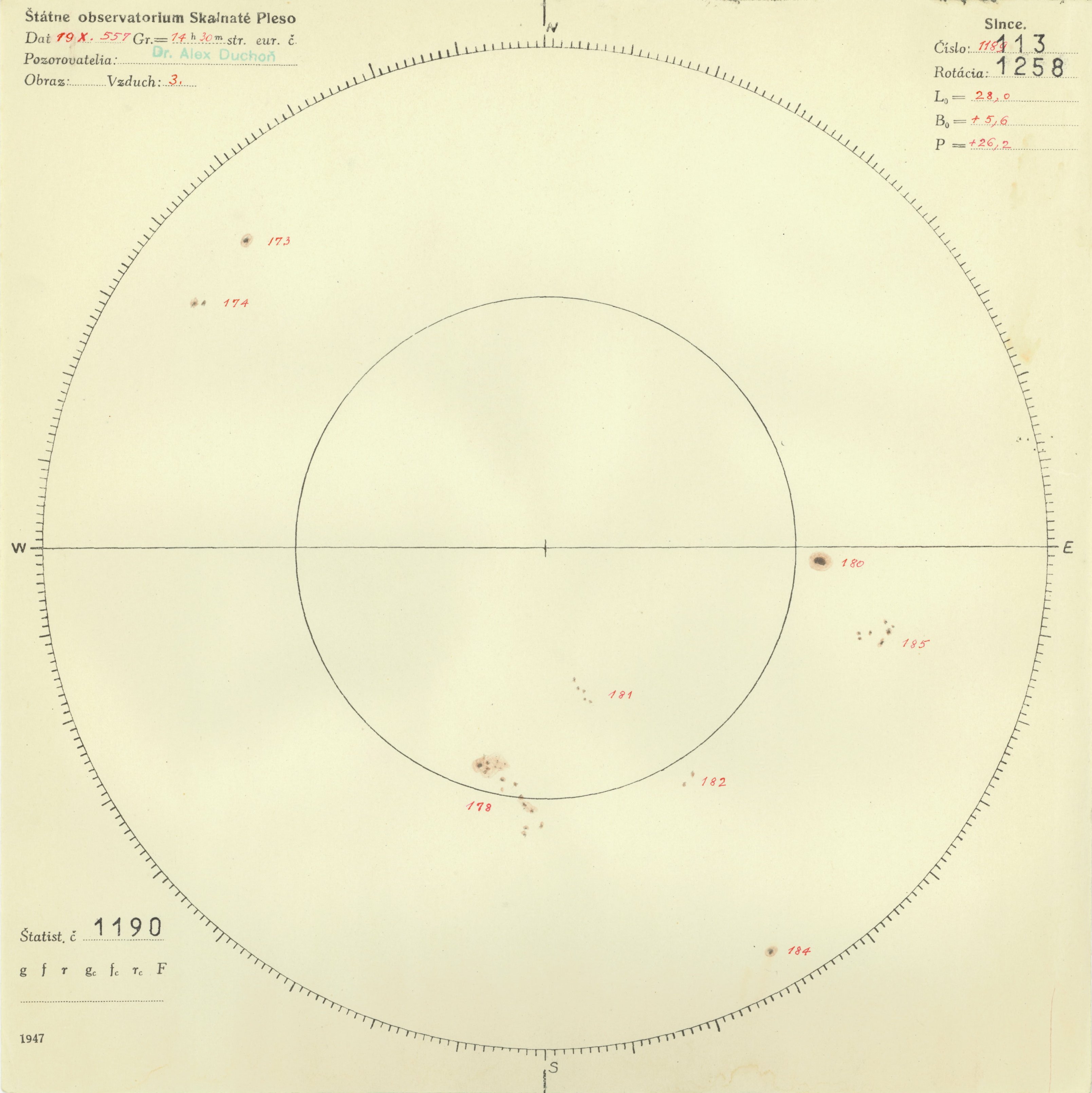 Obrázok zákresu Slnka na deň 19.10.1947