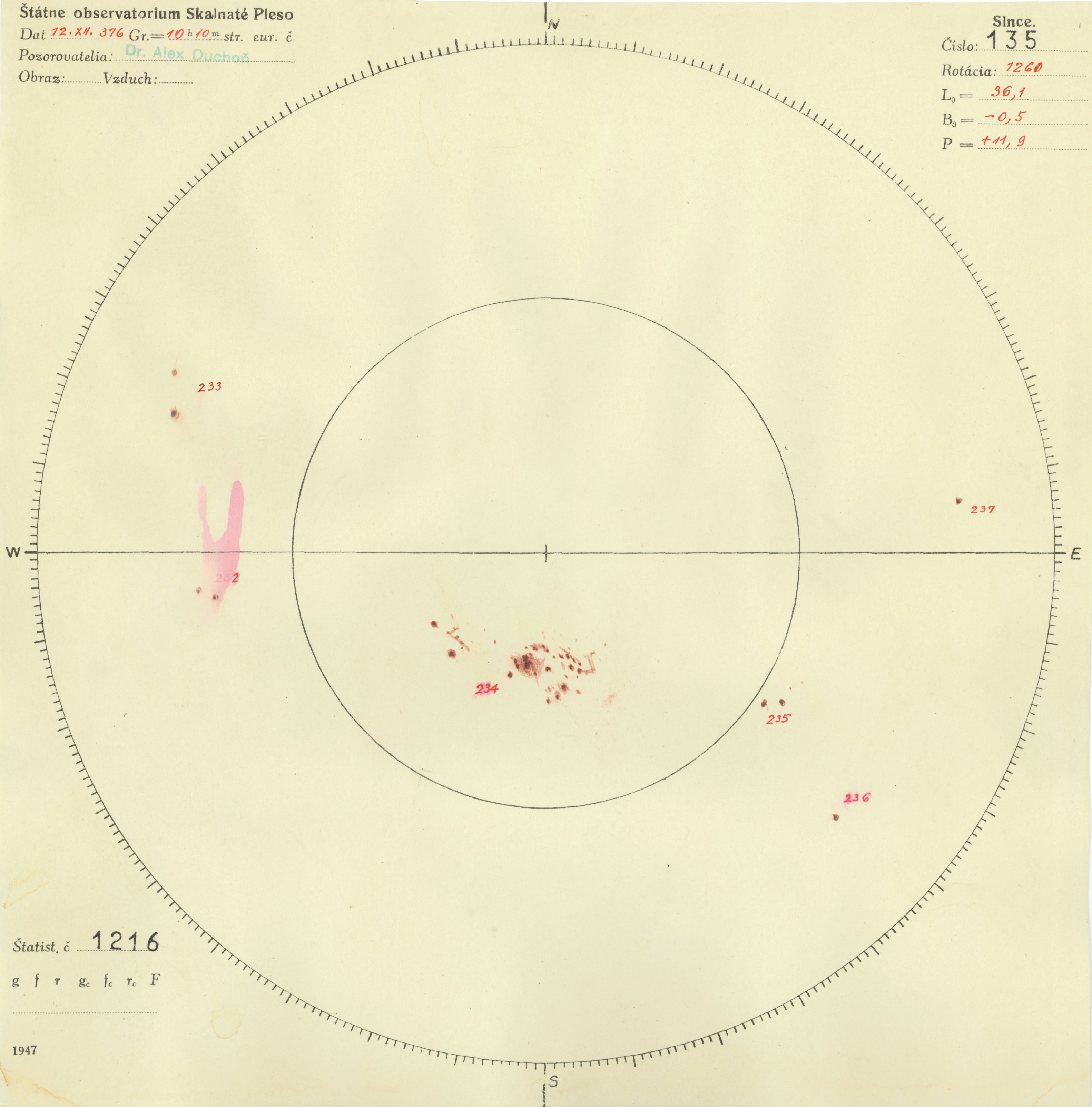 Obrázok zákresu Slnka na deň 12.12.1947