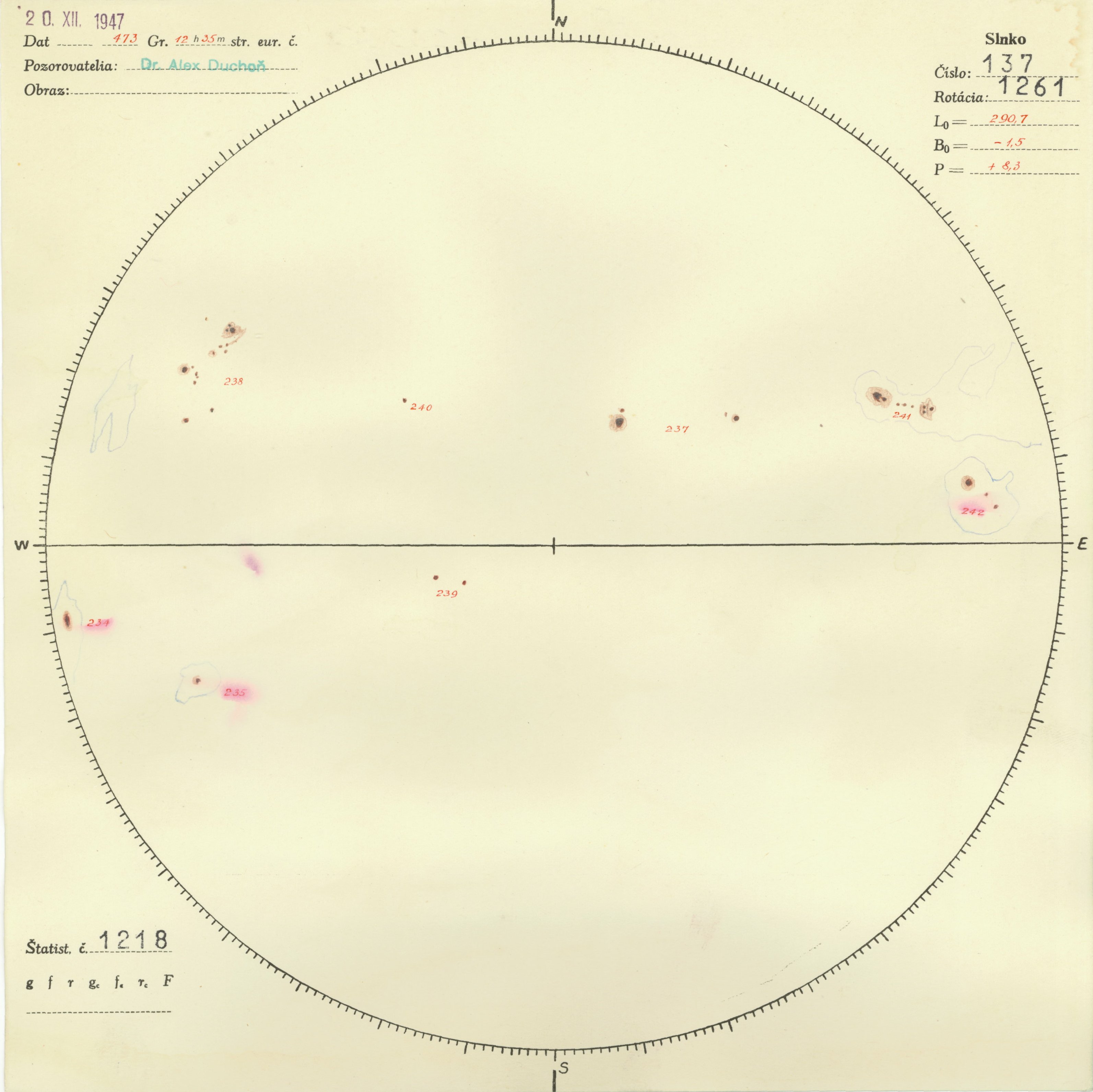 Obrázok zákresu Slnka na deň 20.12.1947