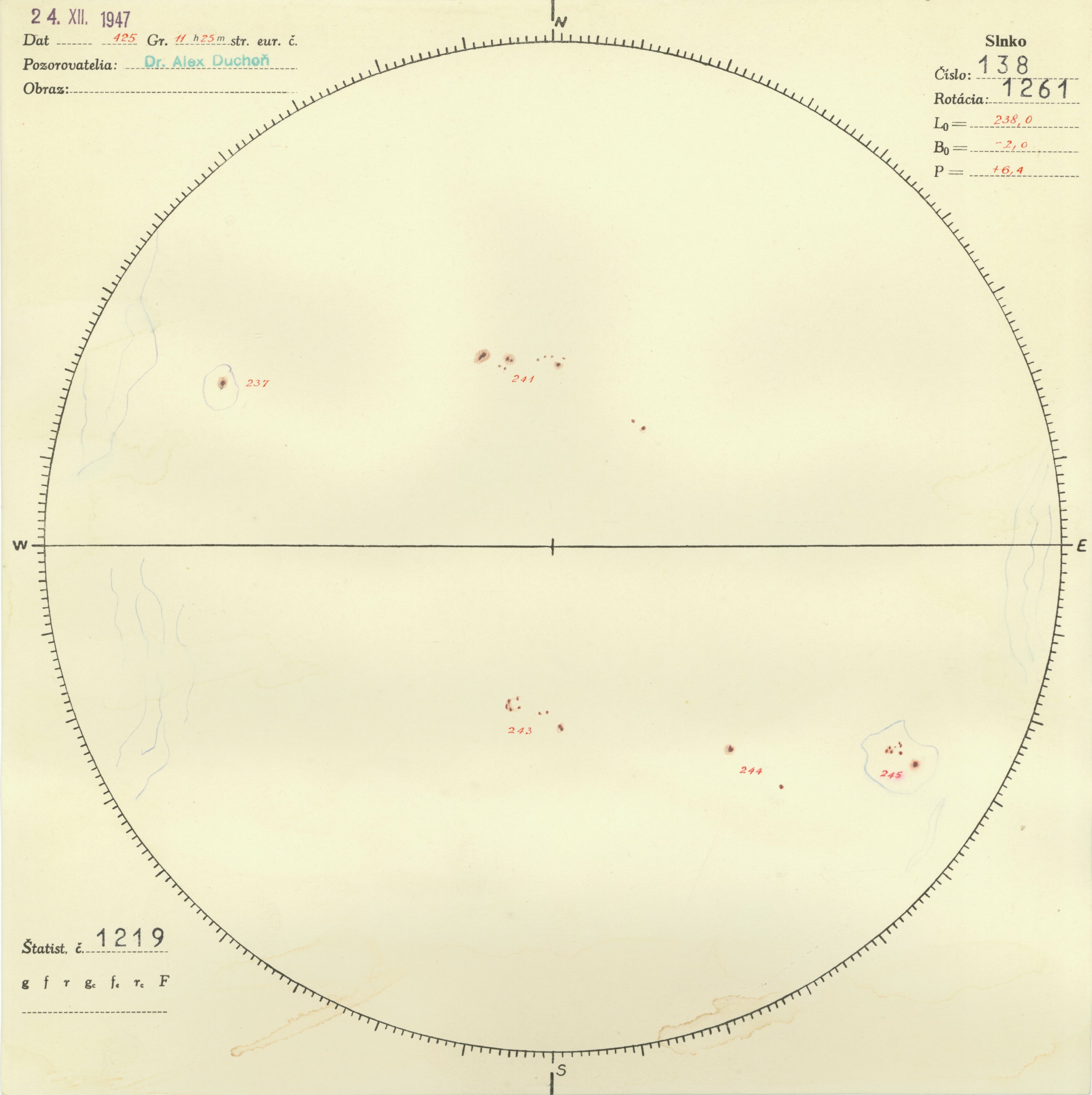 Obrázok zákresu Slnka na deň 24.12.1947