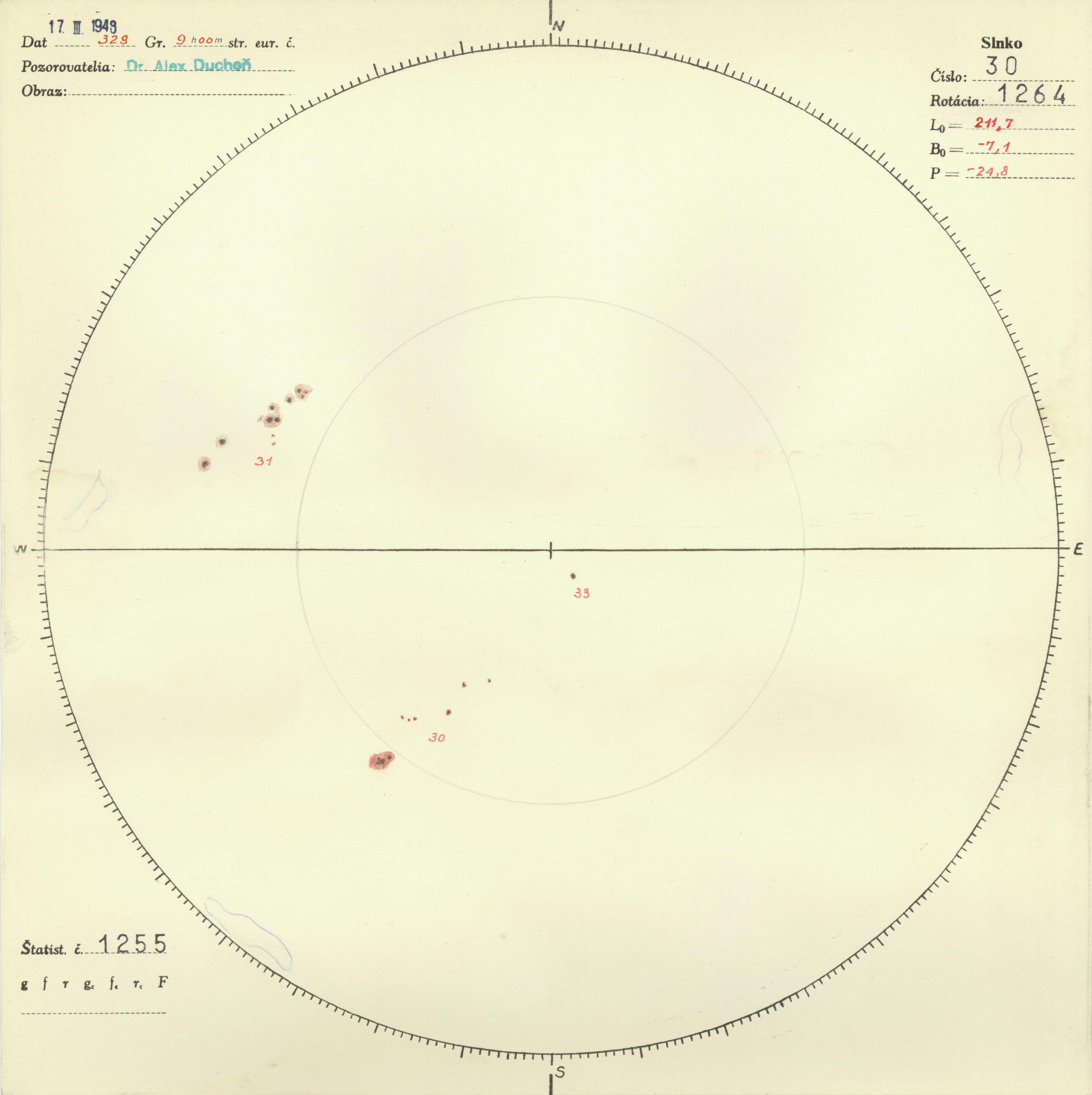 Obrázok zákresu Slnka na deň 17.03.1948