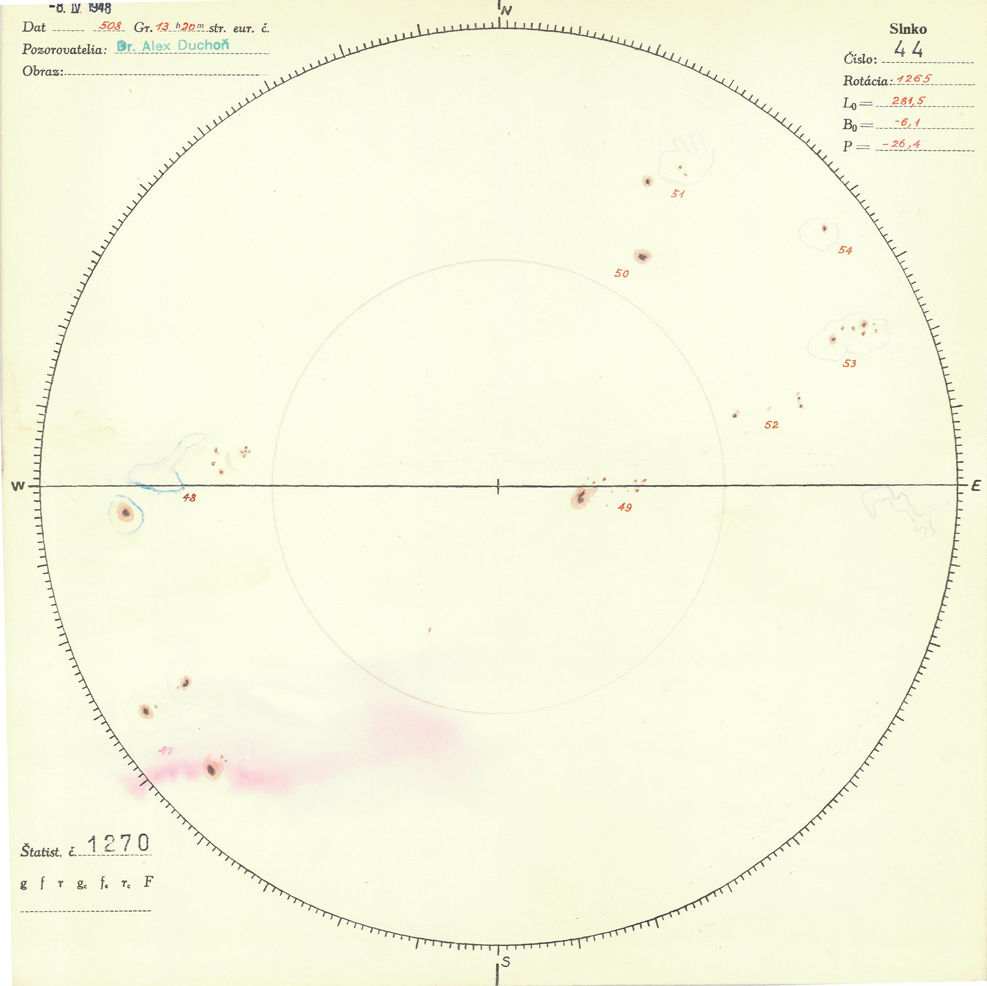 Obrázok zákresu Slnka na deň 08.04.1948