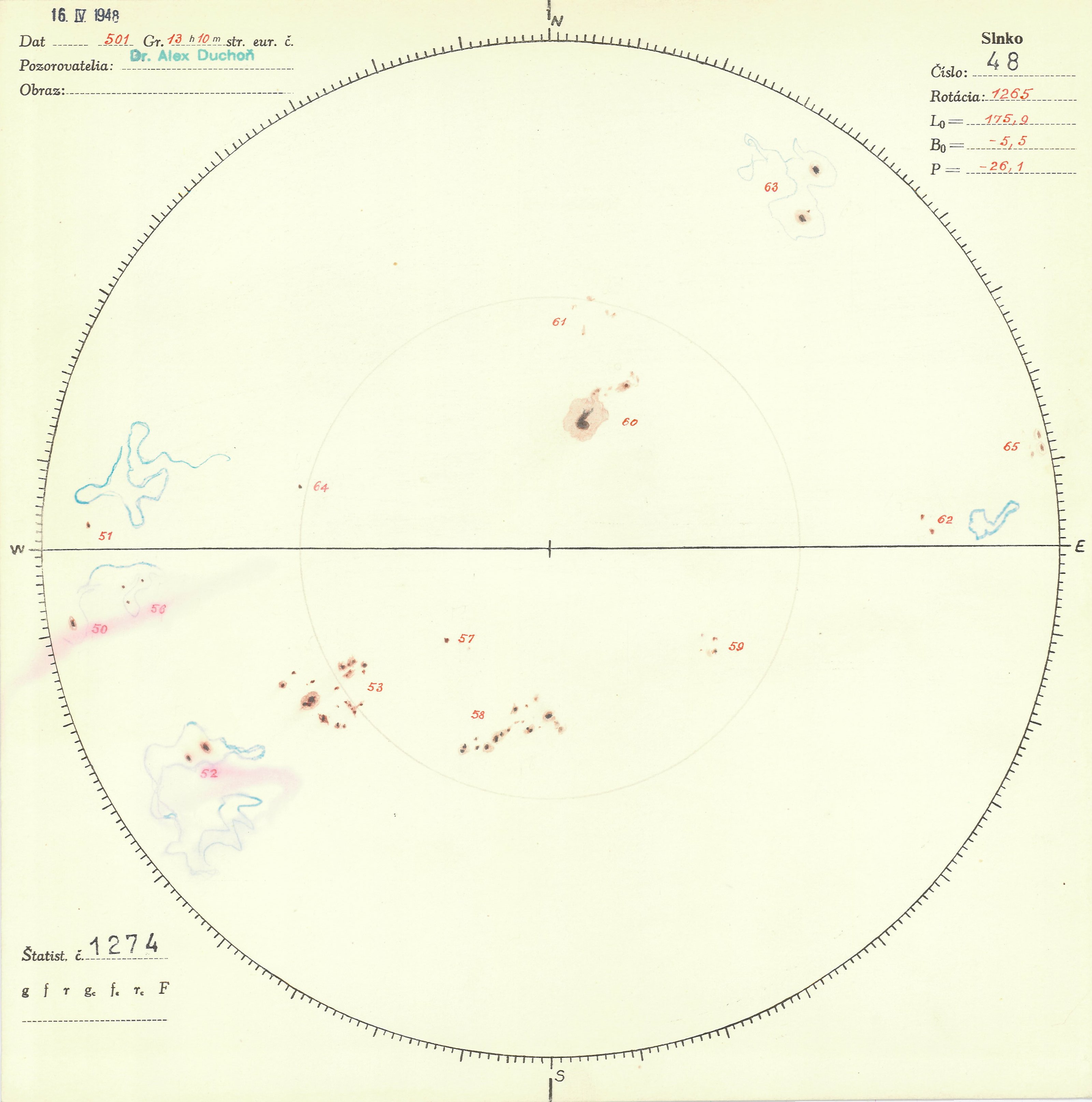 Obrázok zákresu Slnka na deň 16.04.1948