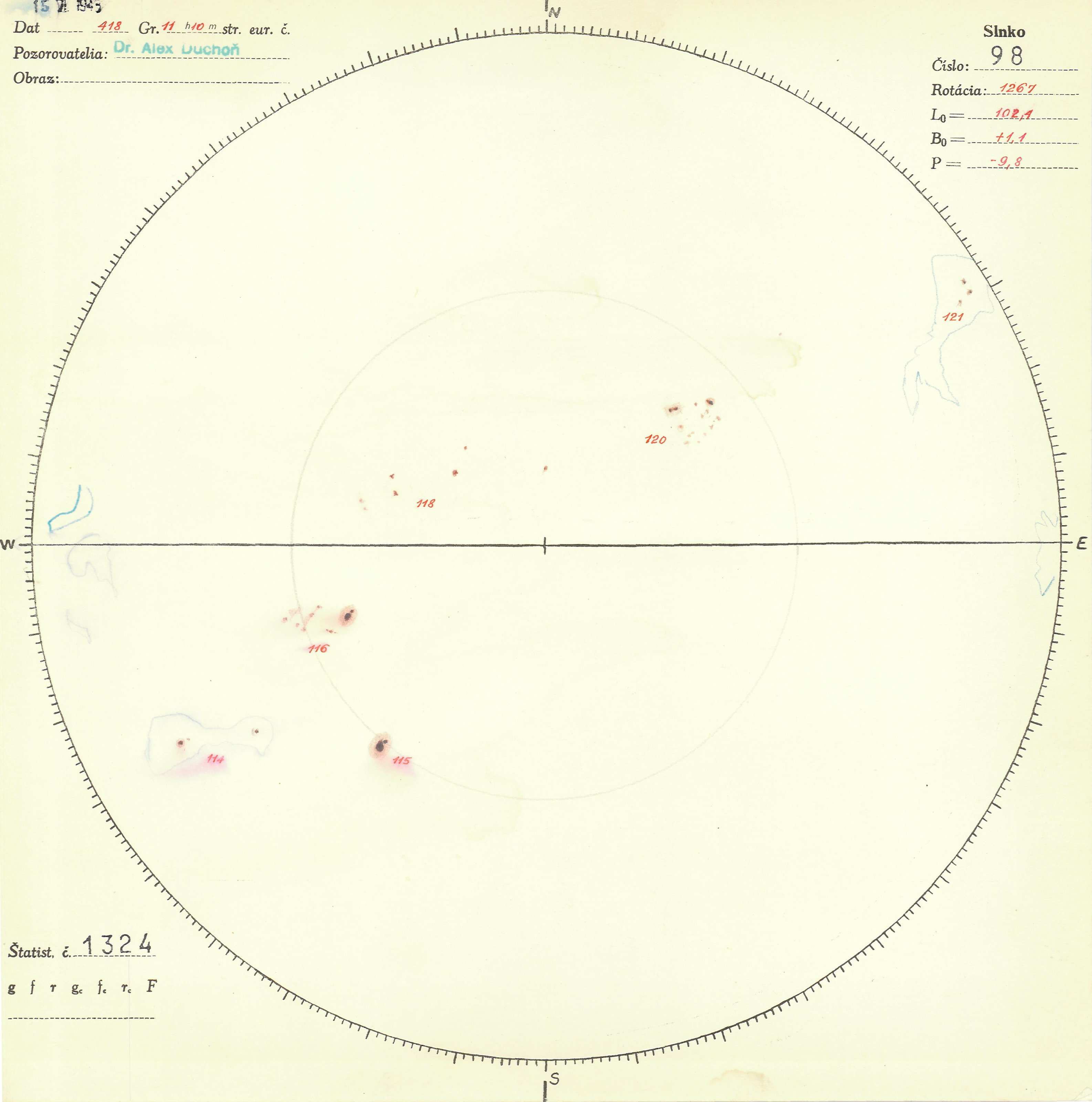 Obrázok zákresu Slnka na deň 15.06.1948