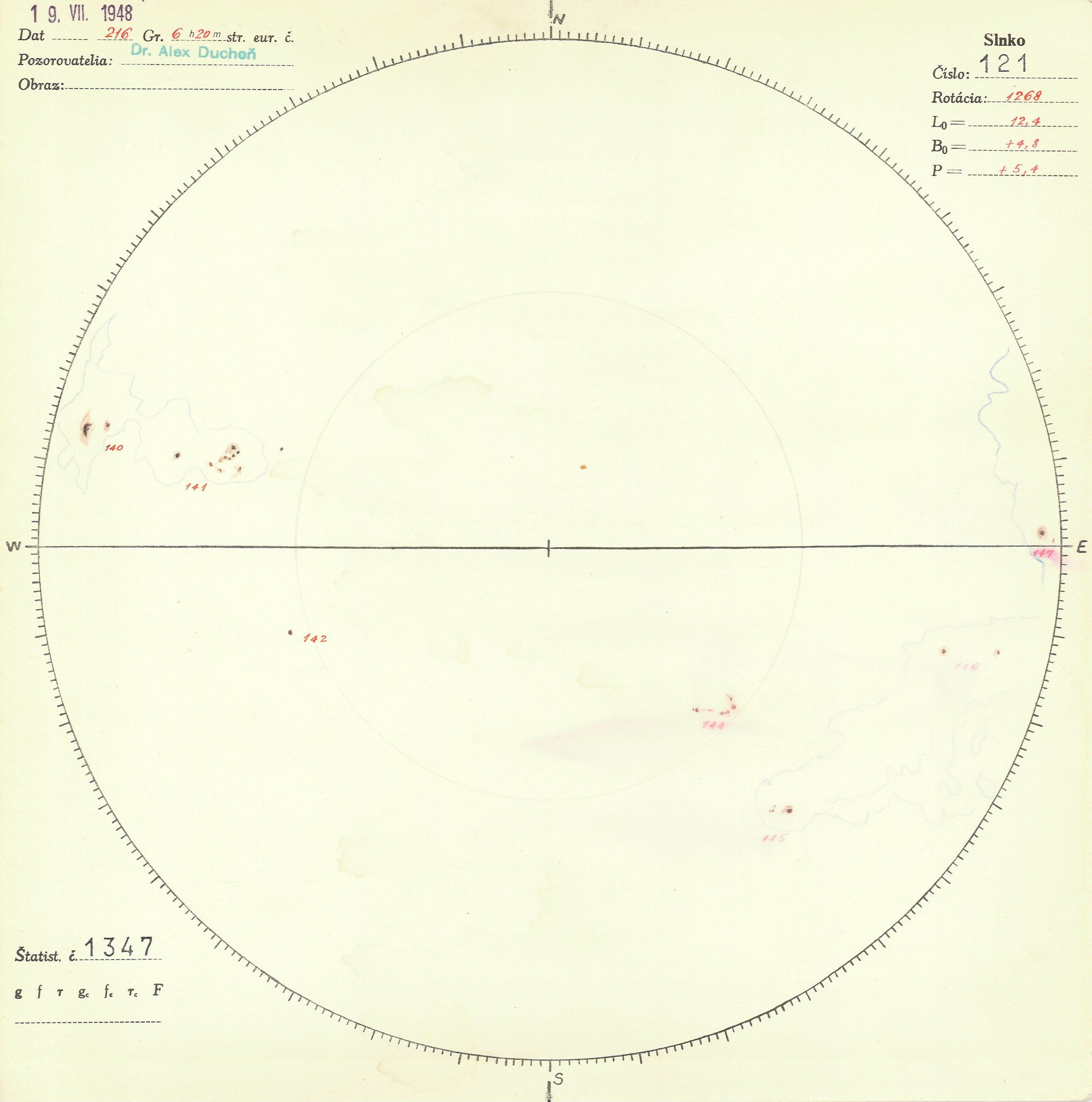 Obrázok zákresu Slnka na deň 19.07.1948