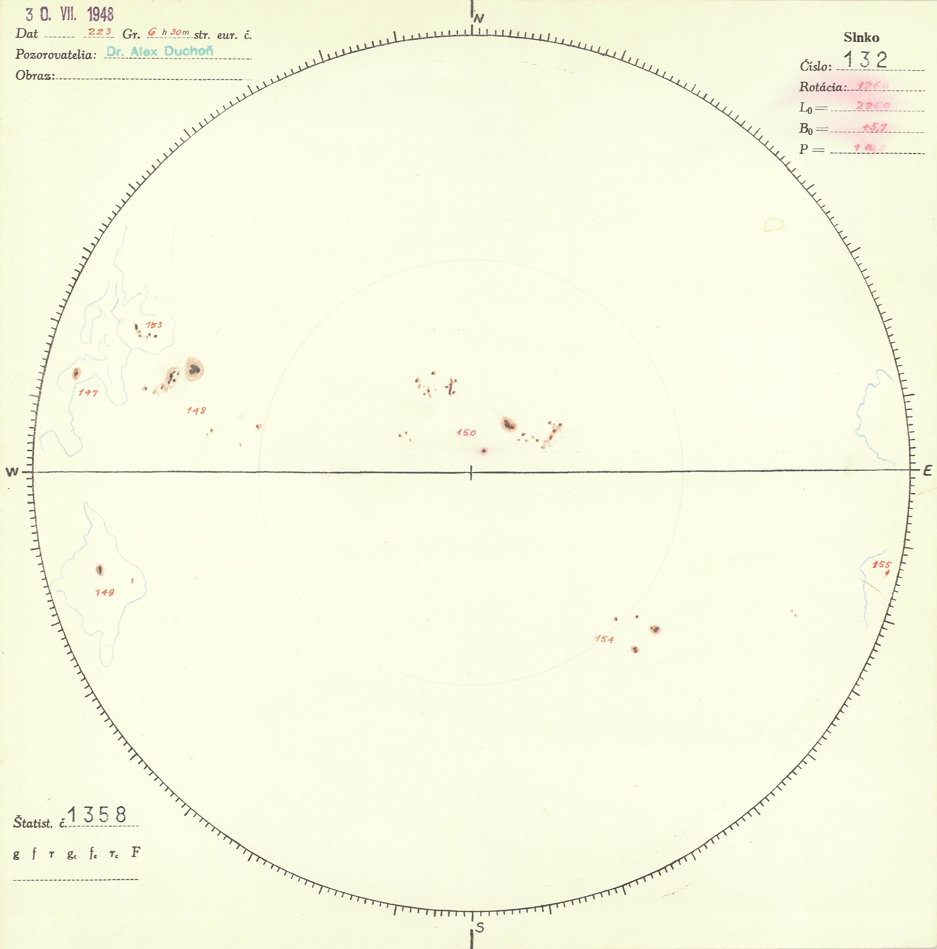 Obrázok zákresu Slnka na deň 30.07.1948