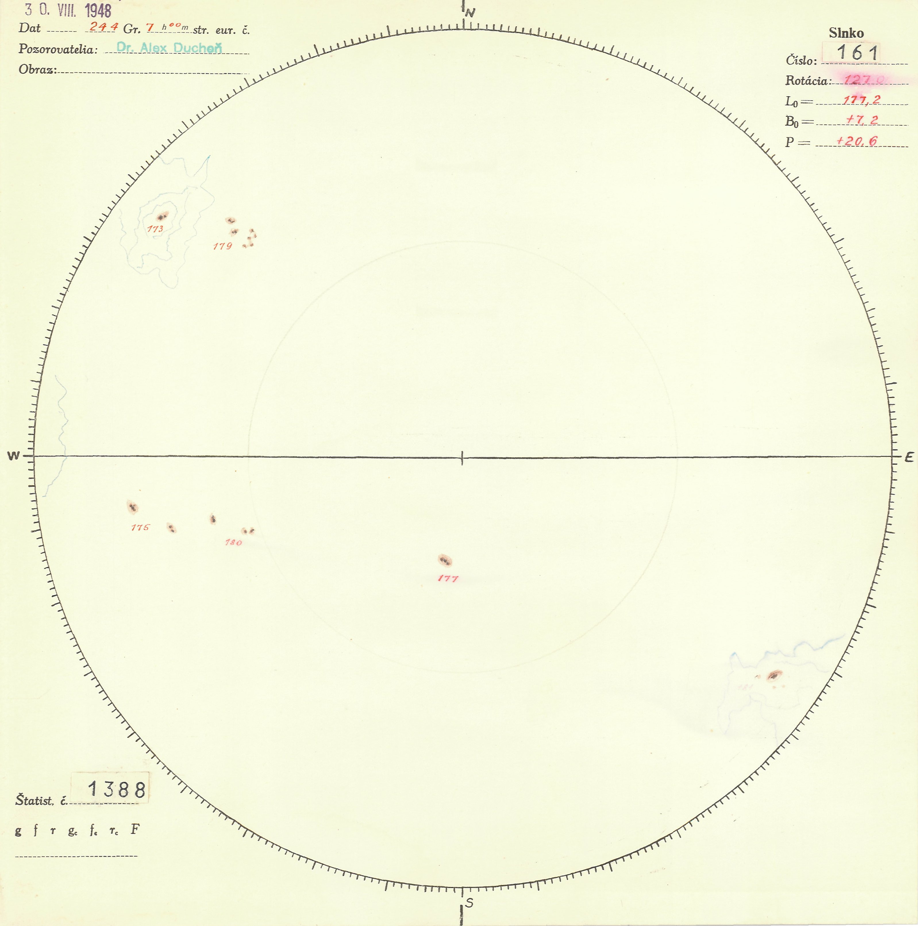 Obrázok zákresu Slnka na deň 30.08.1948