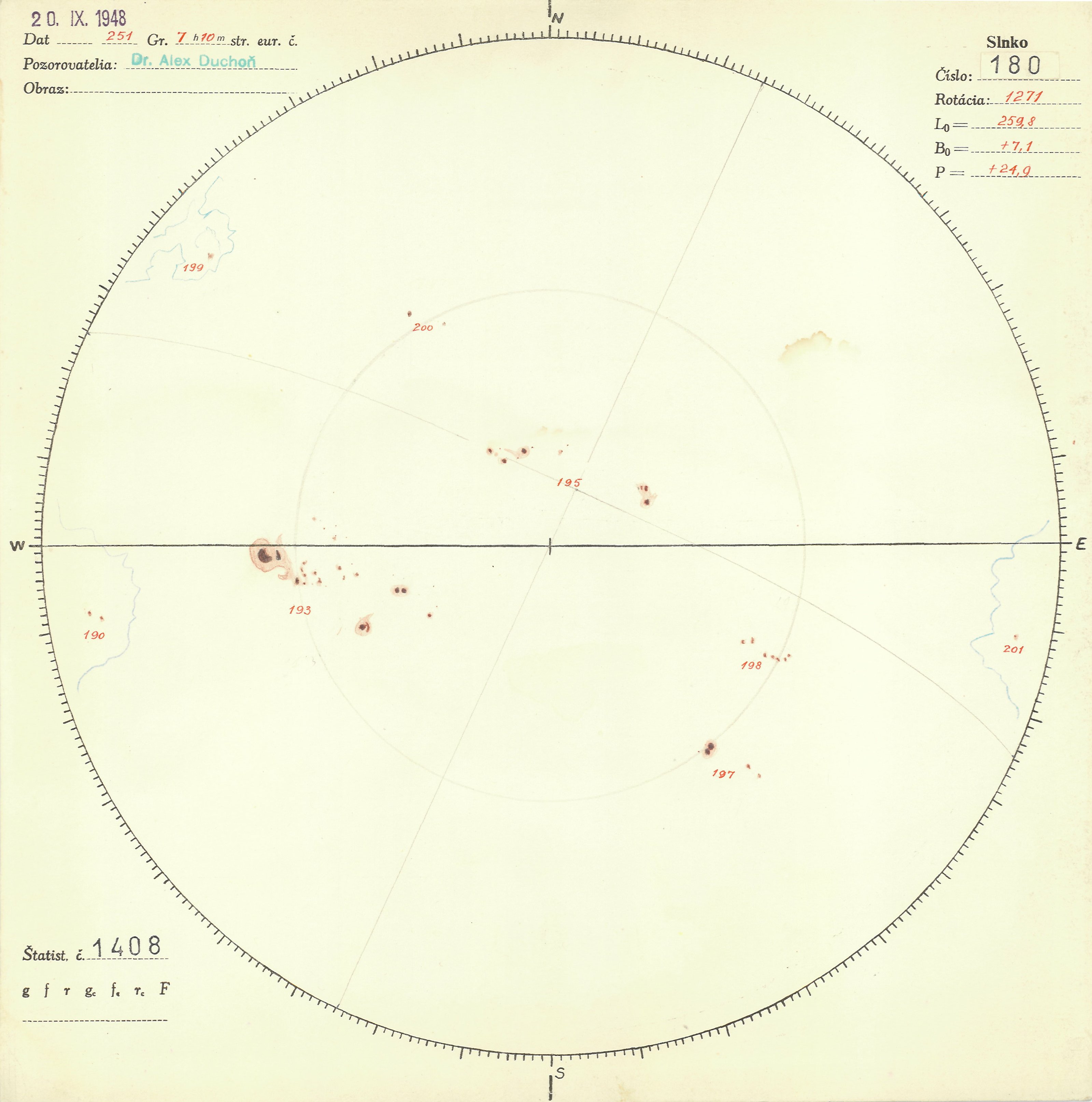 Obrázok zákresu Slnka na deň 20.09.1948