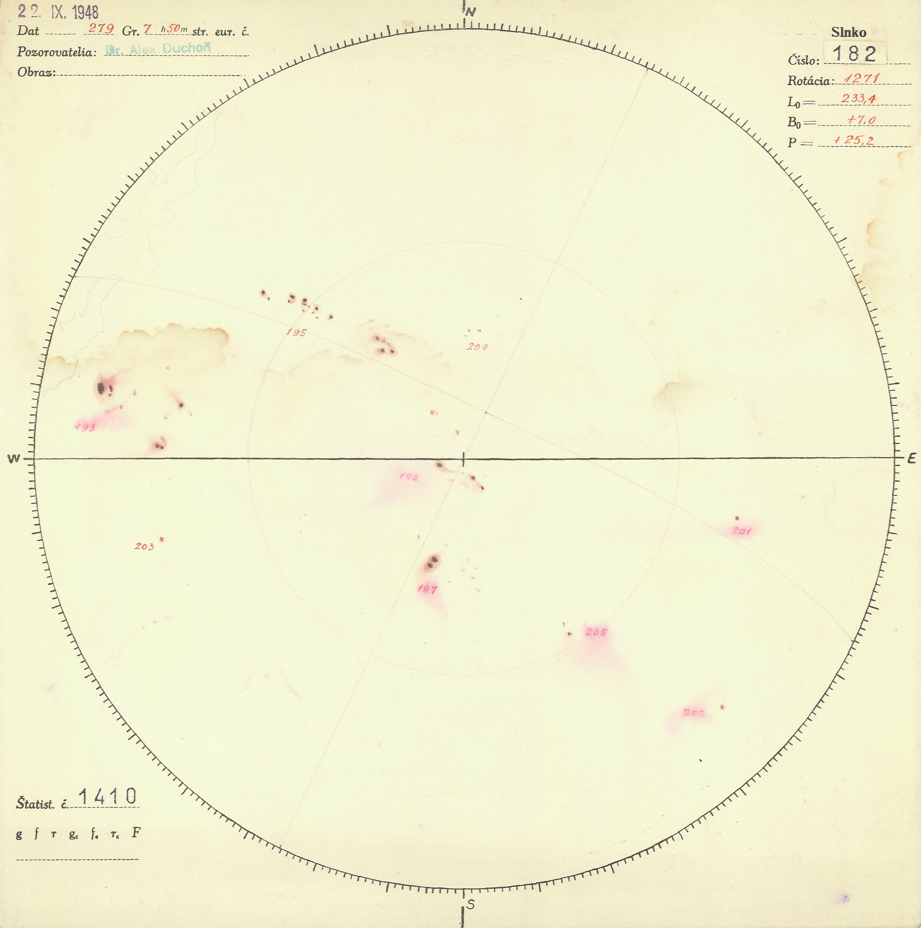 Obrázok zákresu Slnka na deň 22.09.1948