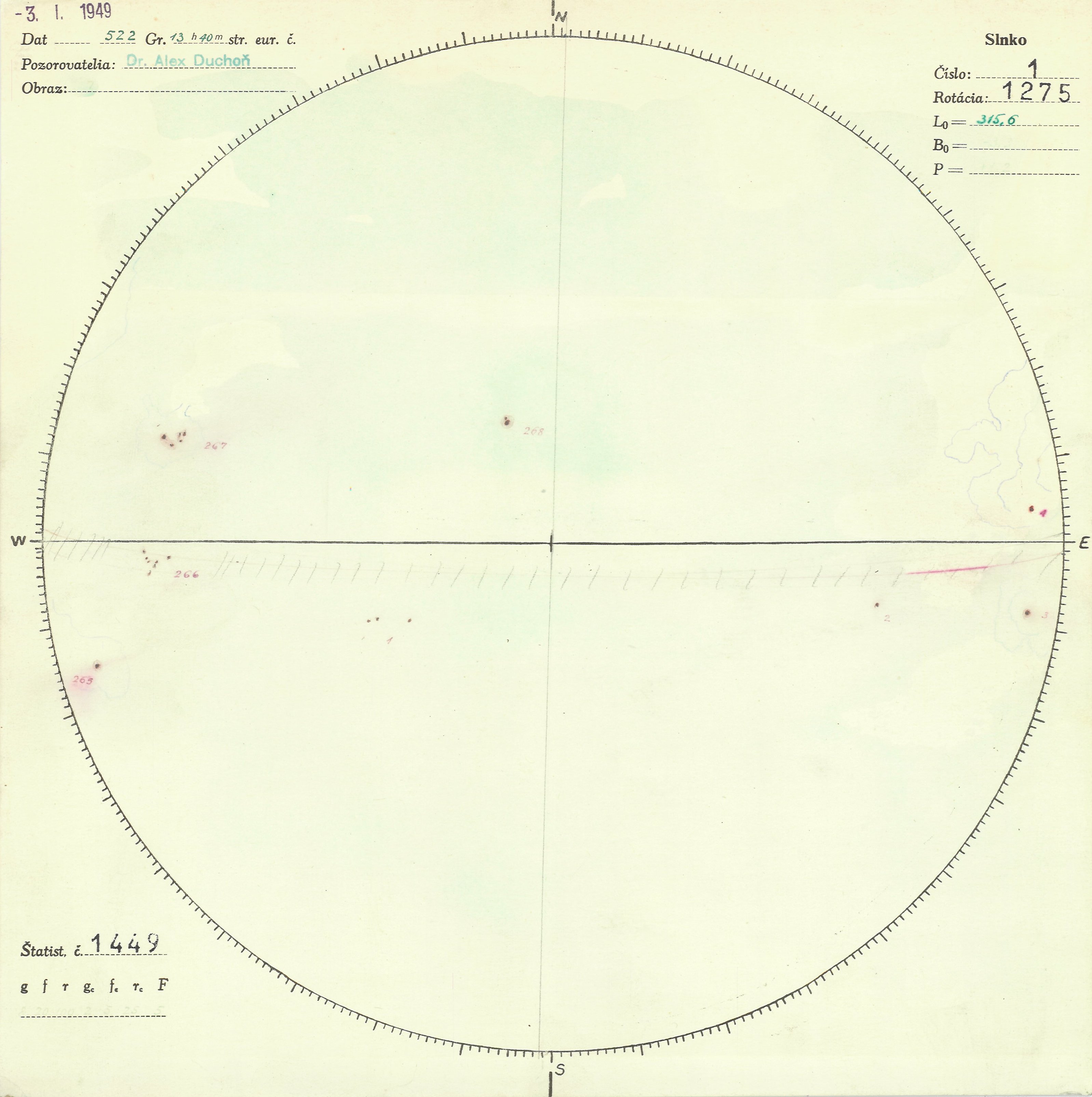 Obrázok zákresu Slnka na deň 03.01.1949