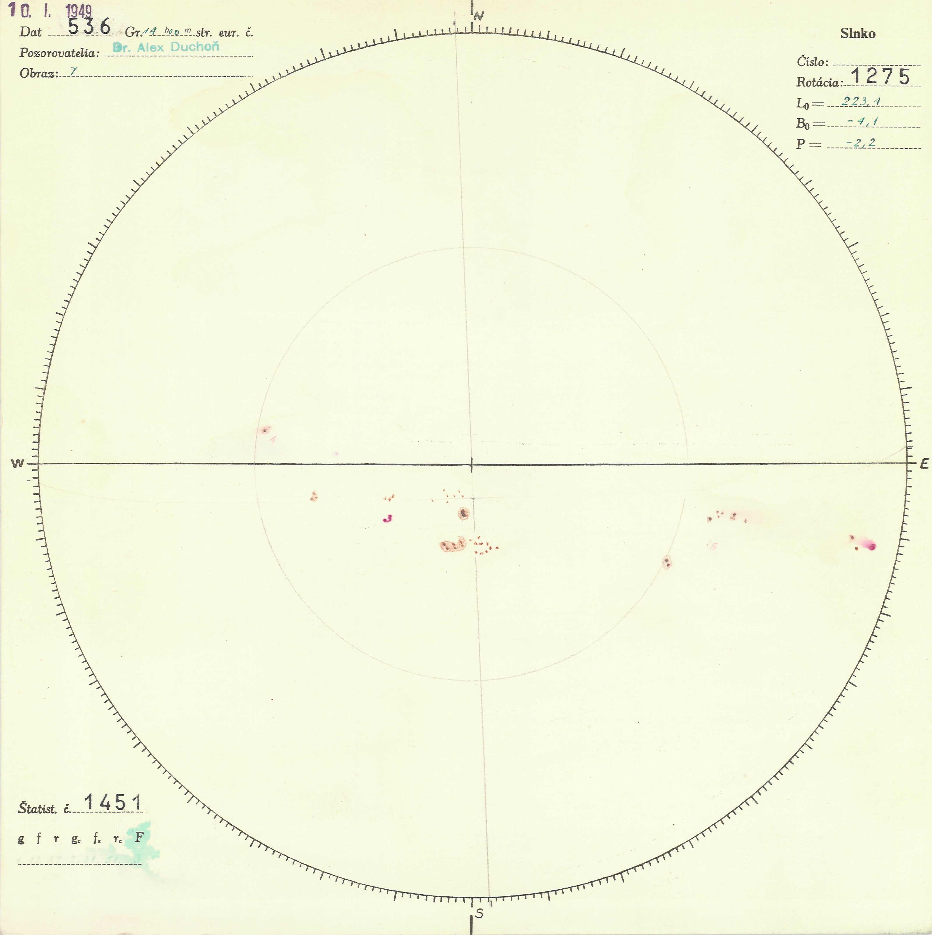Obrázok zákresu Slnka na deň 10.01.1949