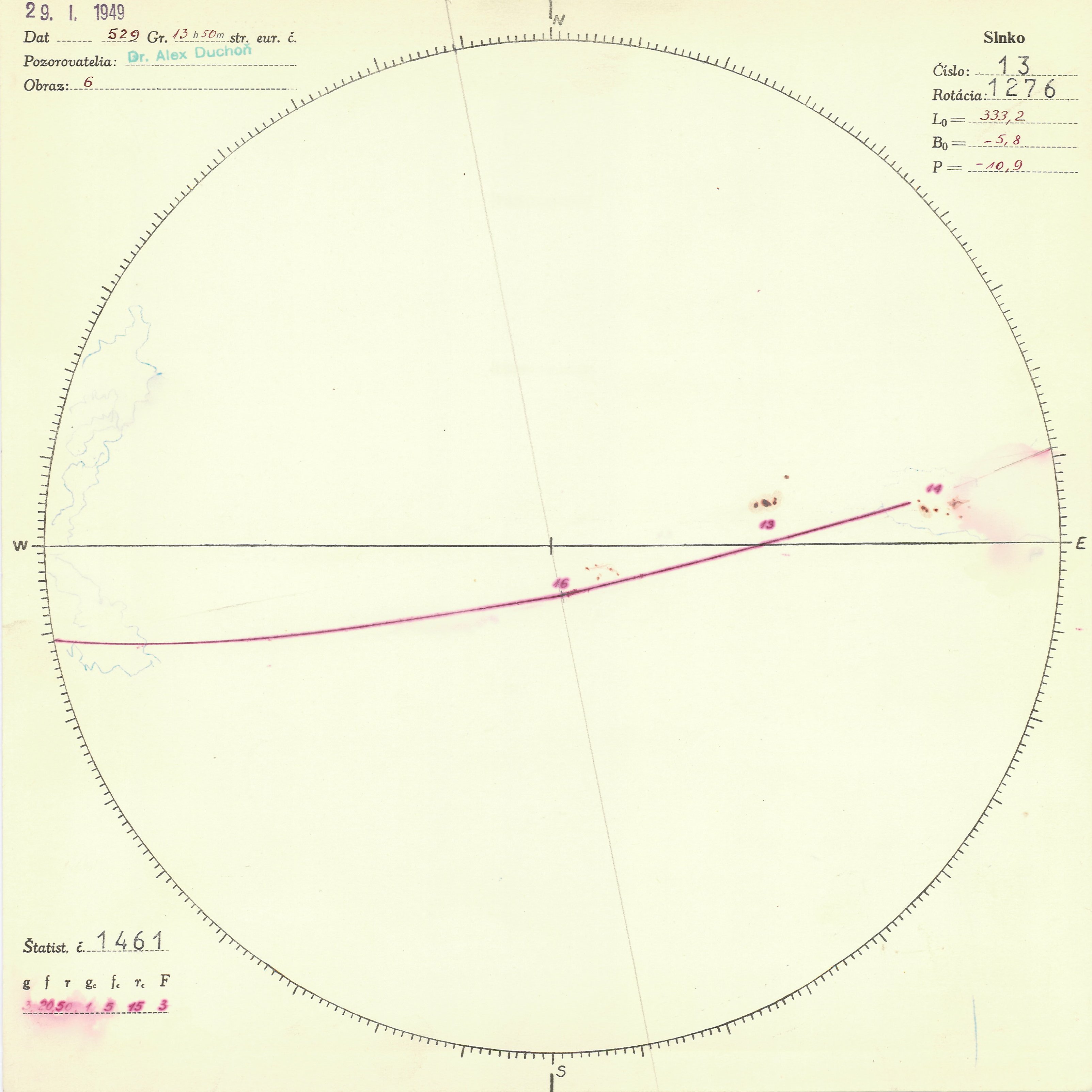Obrázok zákresu Slnka na deň 29.01.1949
