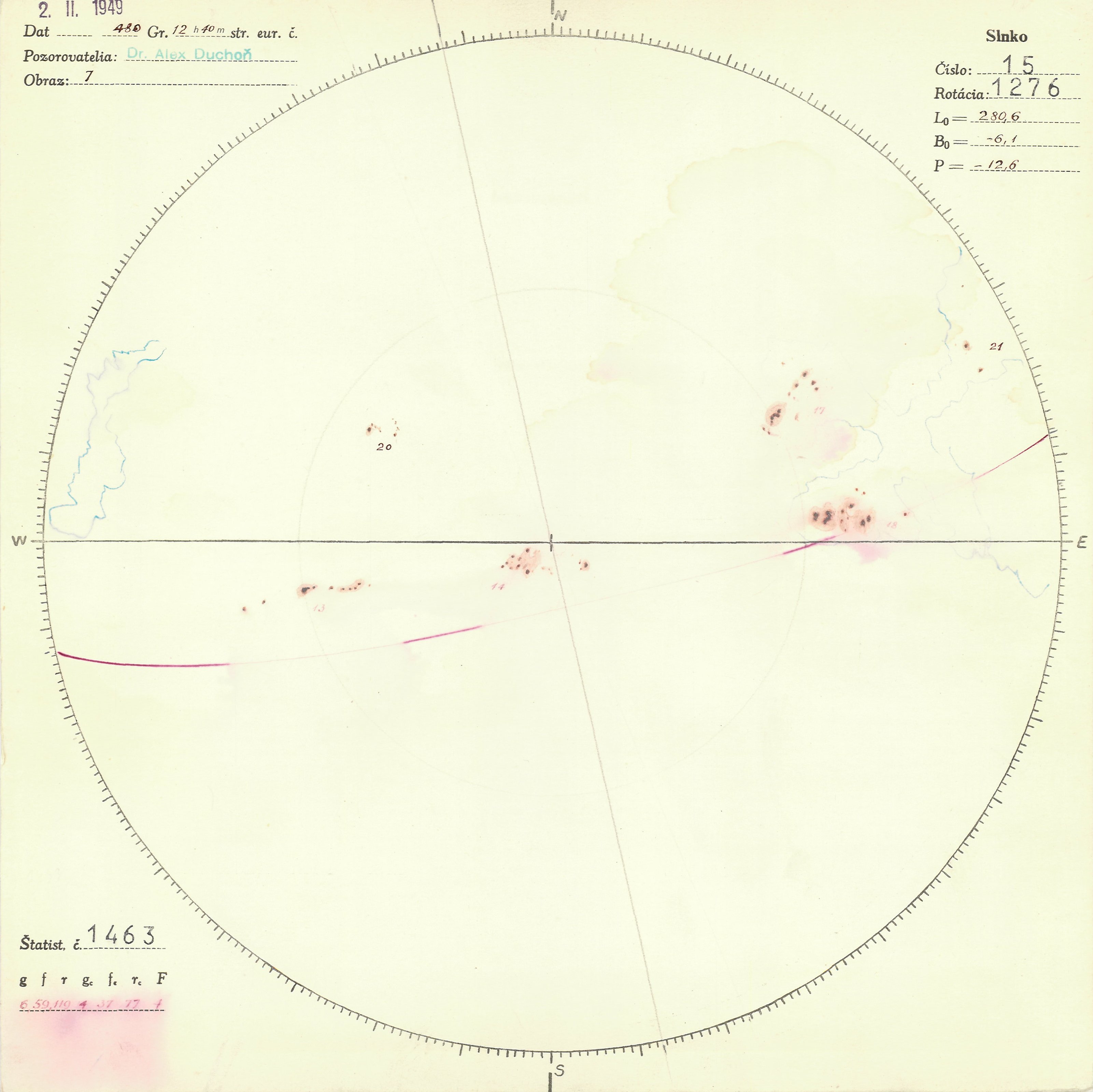 Obrázok zákresu Slnka na deň 02.02.1949